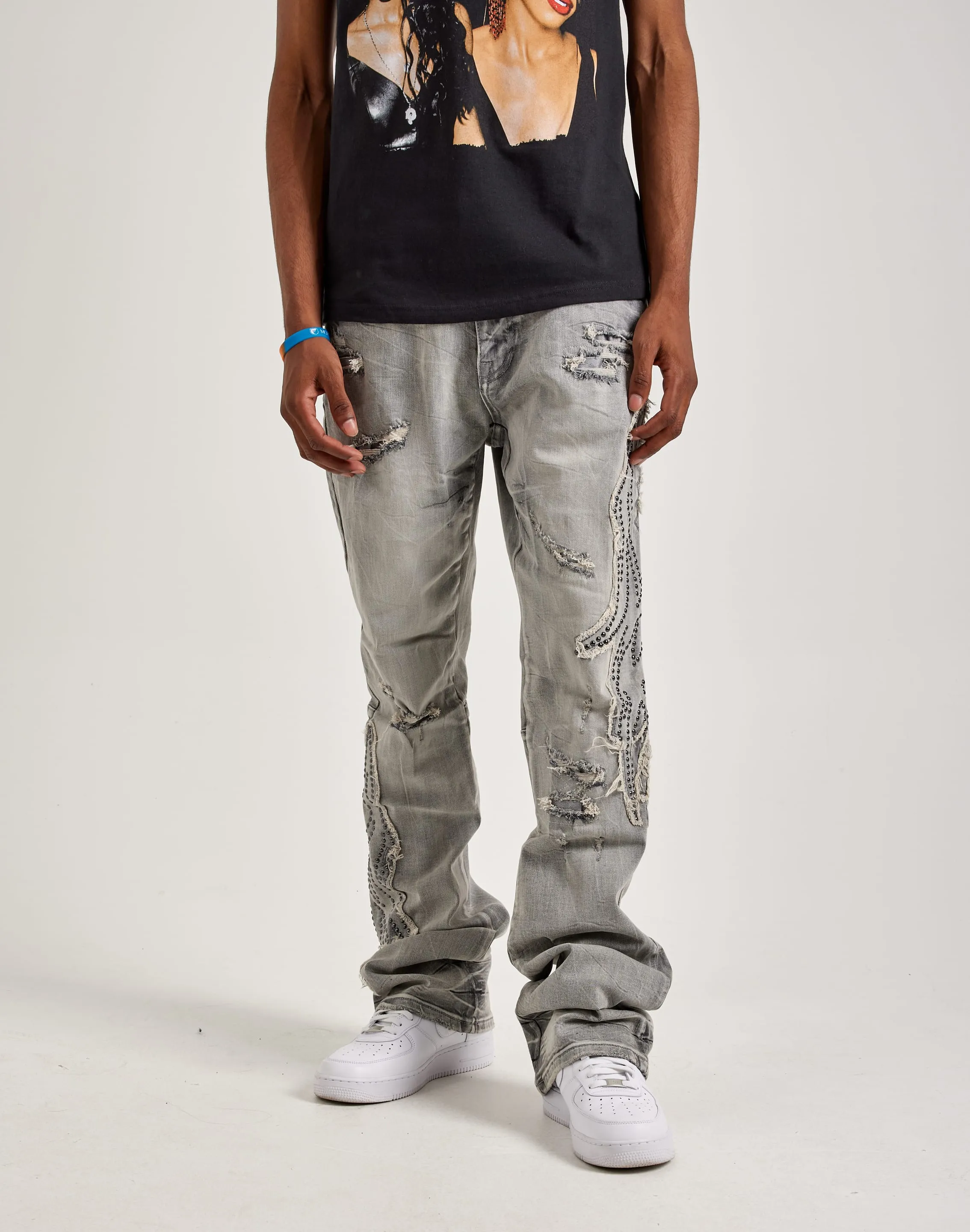 AntibacterialMaterial QuickDrying Fiber Smoke Rise Studded Flame Jeans