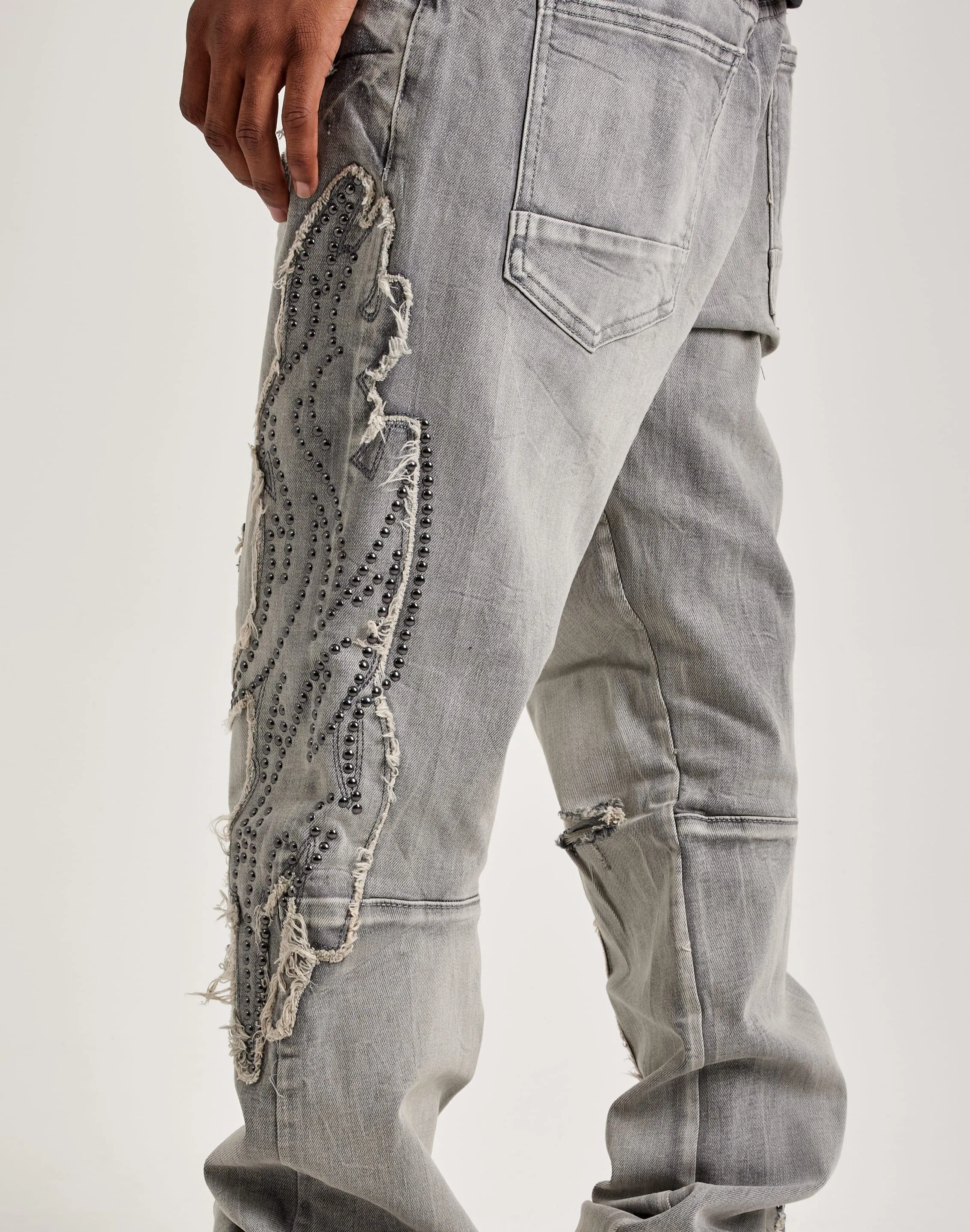 Senior Ease Smoke Rise Studded Flame Jeans