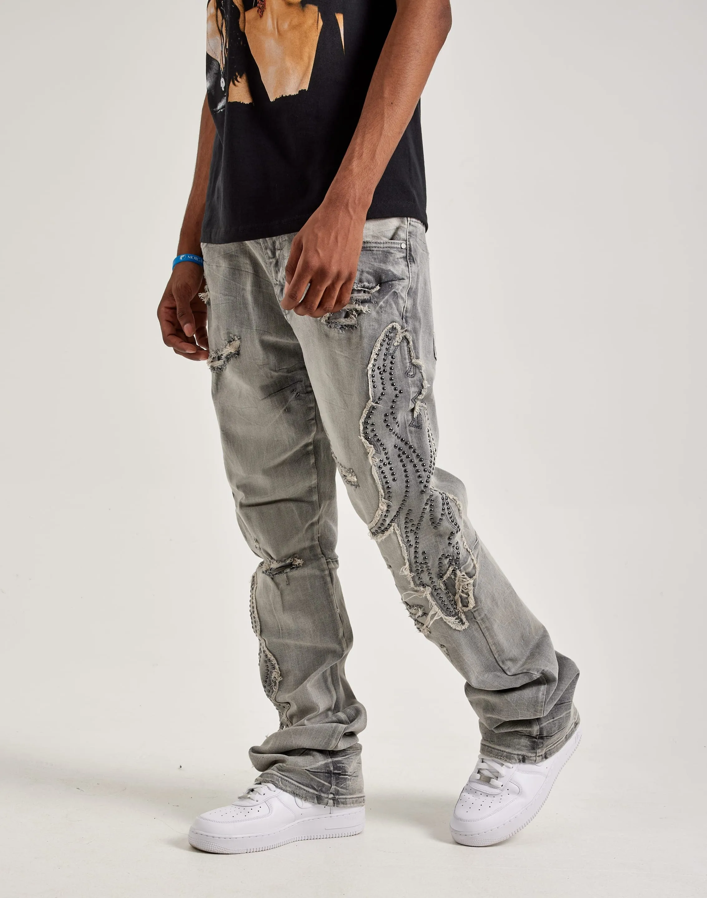 AntiStaticMaterial Smoke Rise Studded Flame Jeans