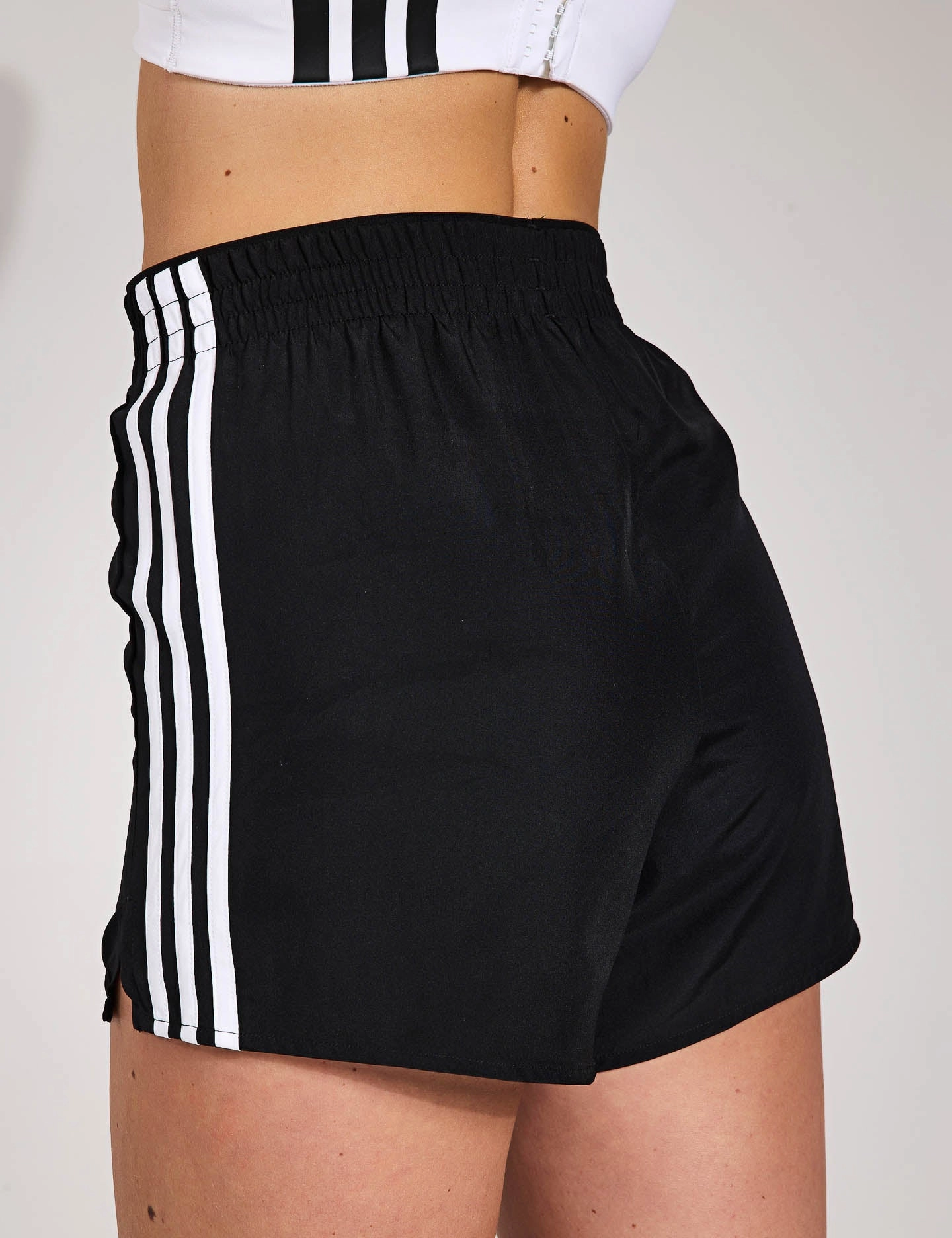Secure Pocket Zippers Classic Vibe 3-Stripes High Waisted Shorts - Black/White