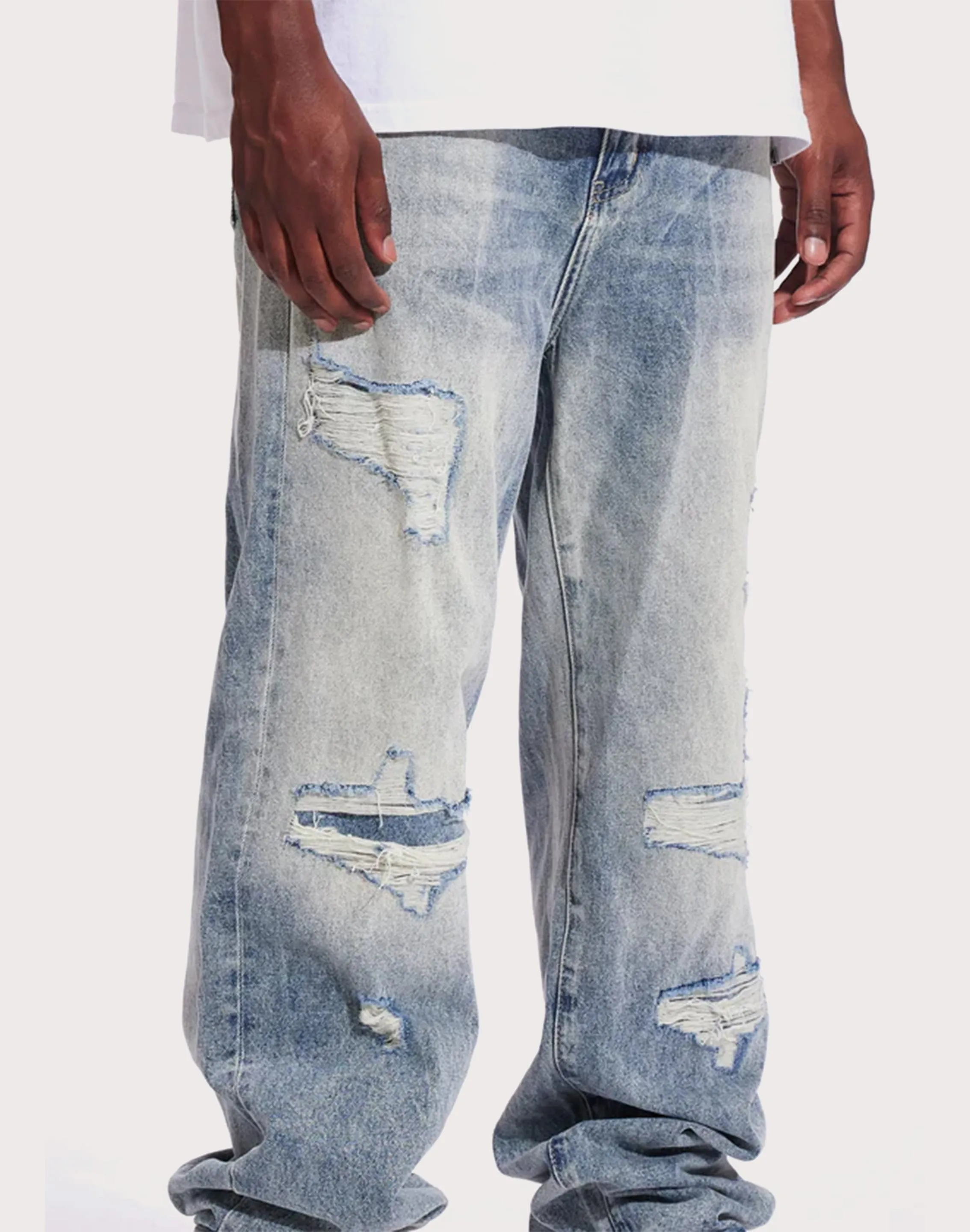 THE LEVERAGE Crysp Denim Pacific Slim Straight Jeans Reflective details Luxury Core