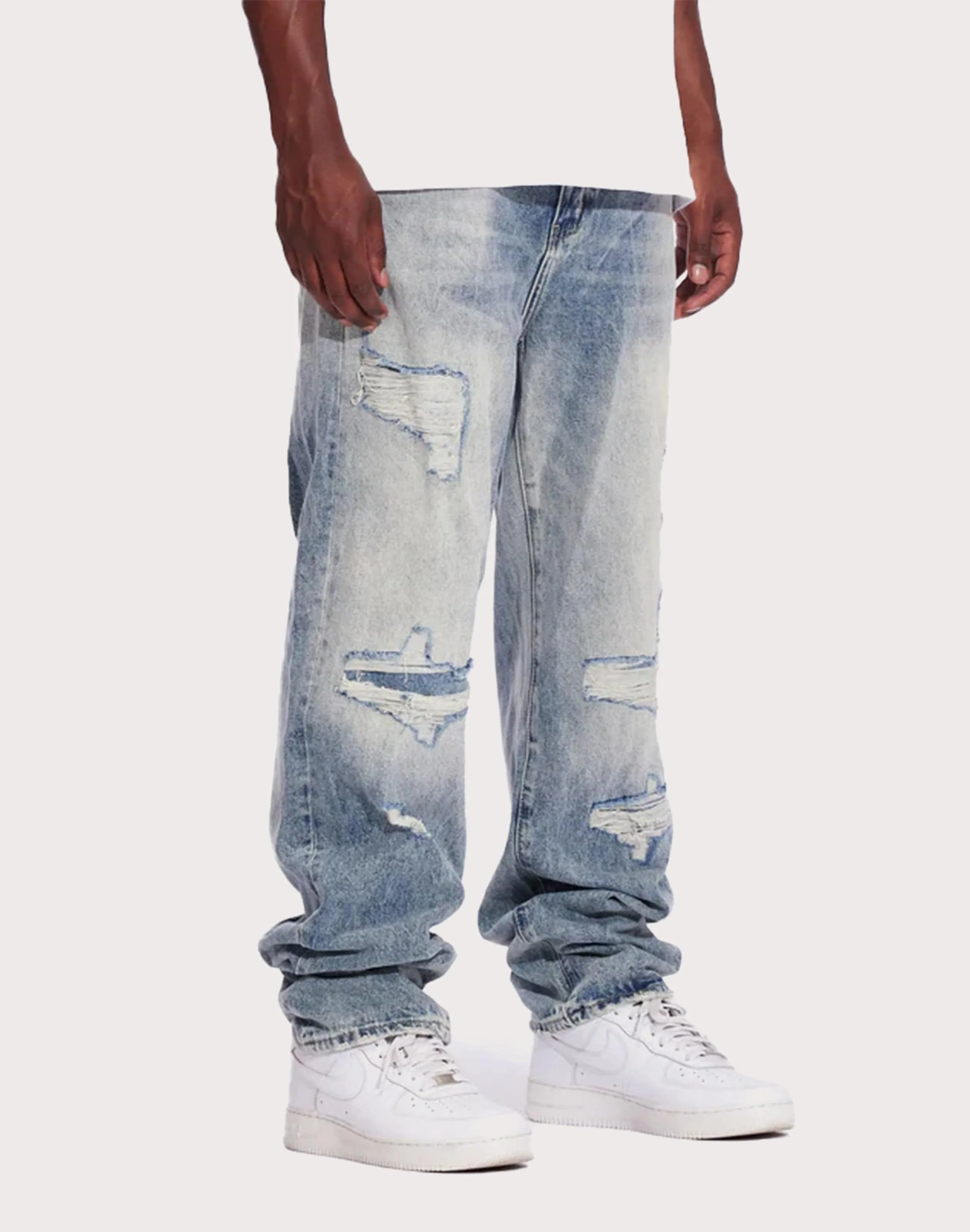 THE LEVERAGE Crysp Denim Pacific Slim Straight Jeans Sea Fit