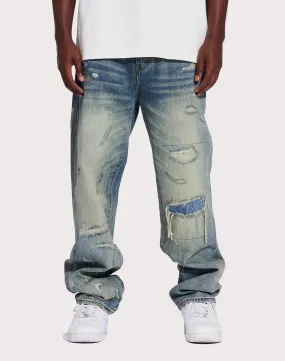 THE LEVERAGE Pacific Straight Fit Denim Jeans Road Soul Design Soul