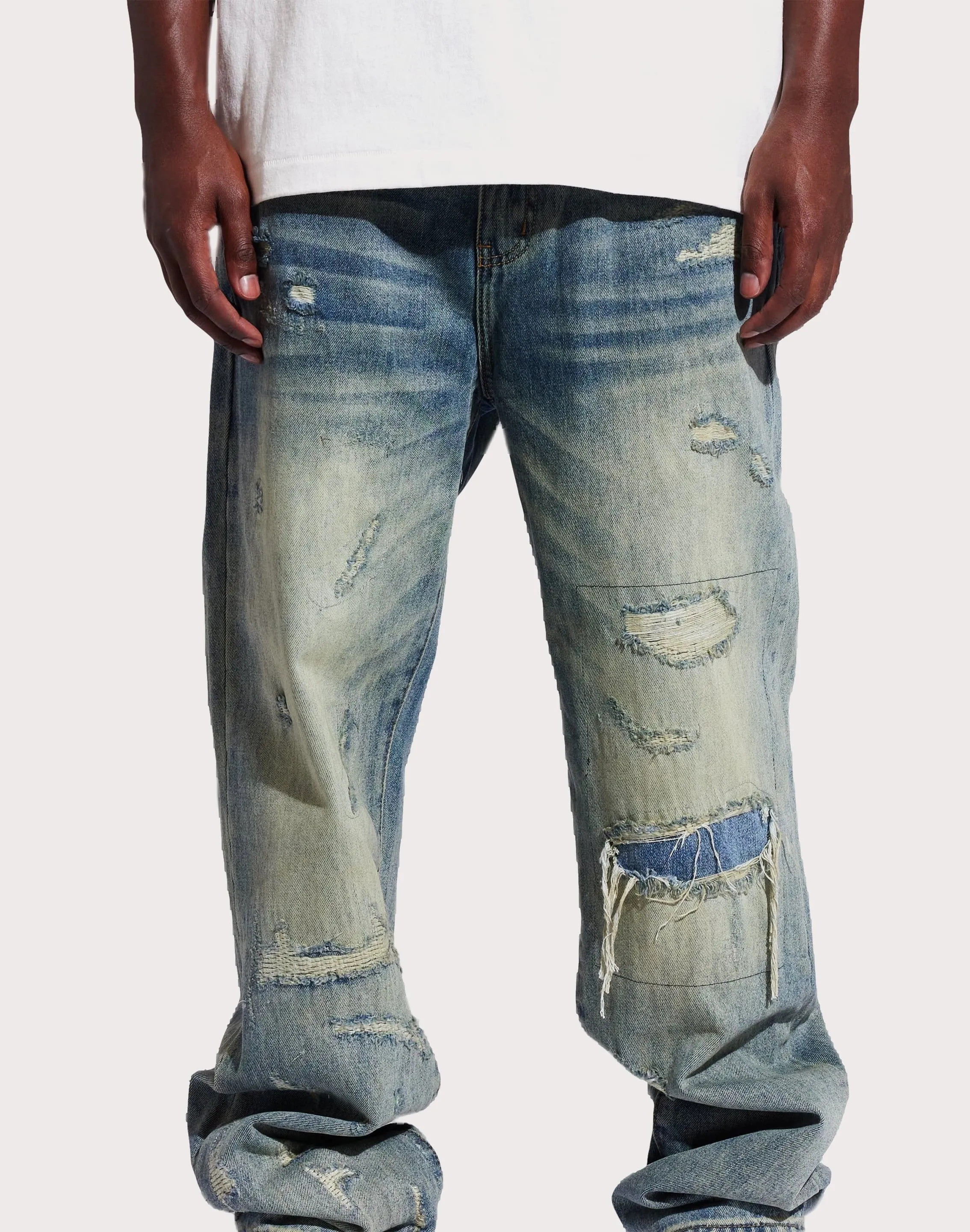 THE LEVERAGE Pacific Straight Fit Denim Jeans Park Day