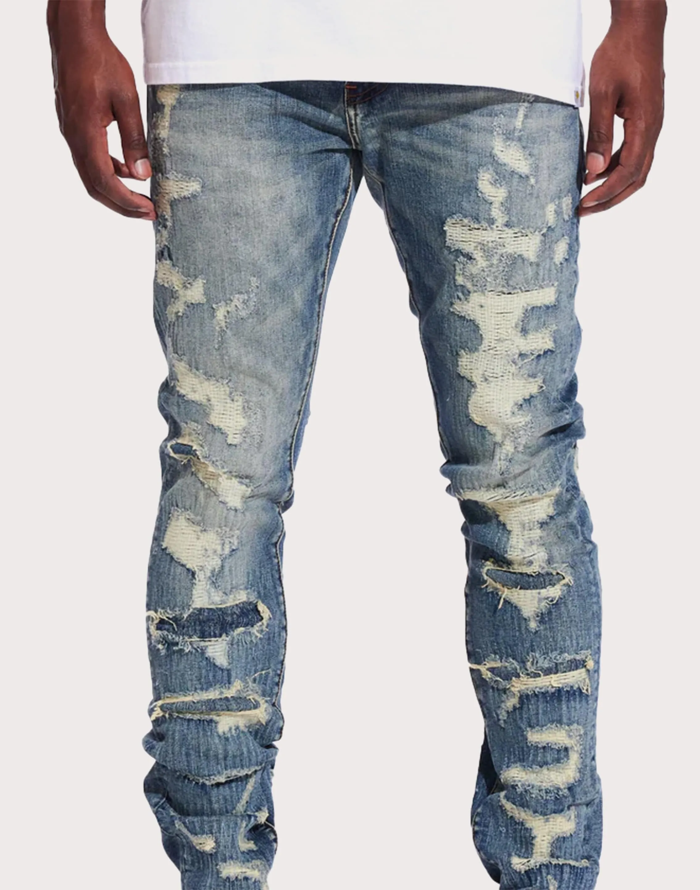 THE LEVERAGE Patrick Slim Vintage Wash Jeans TearResistantMaterial