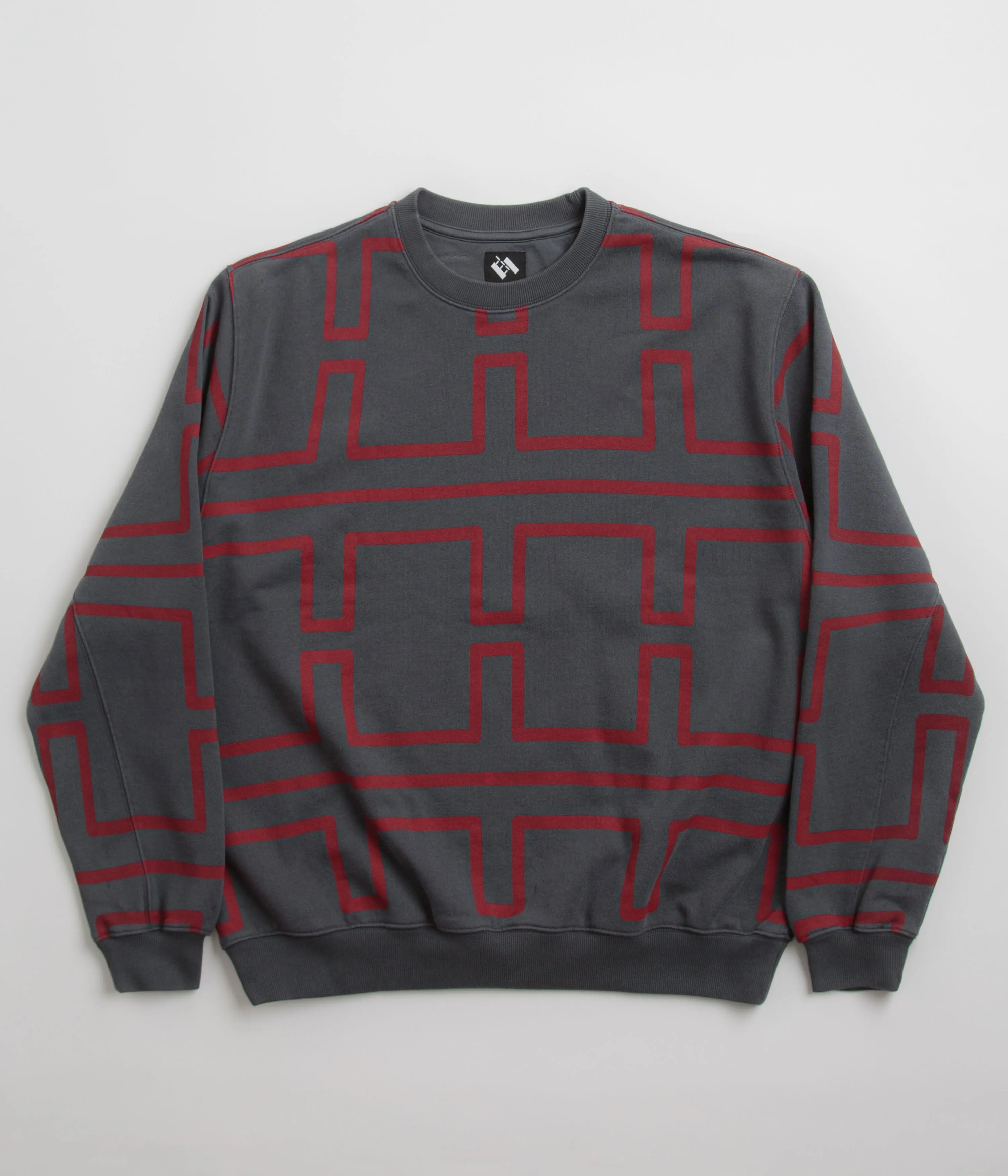 The Trilogy Tapes Over Dye Pulse Crewneck Sweatshirt - Black / Red Oversized Design Easy to Carry