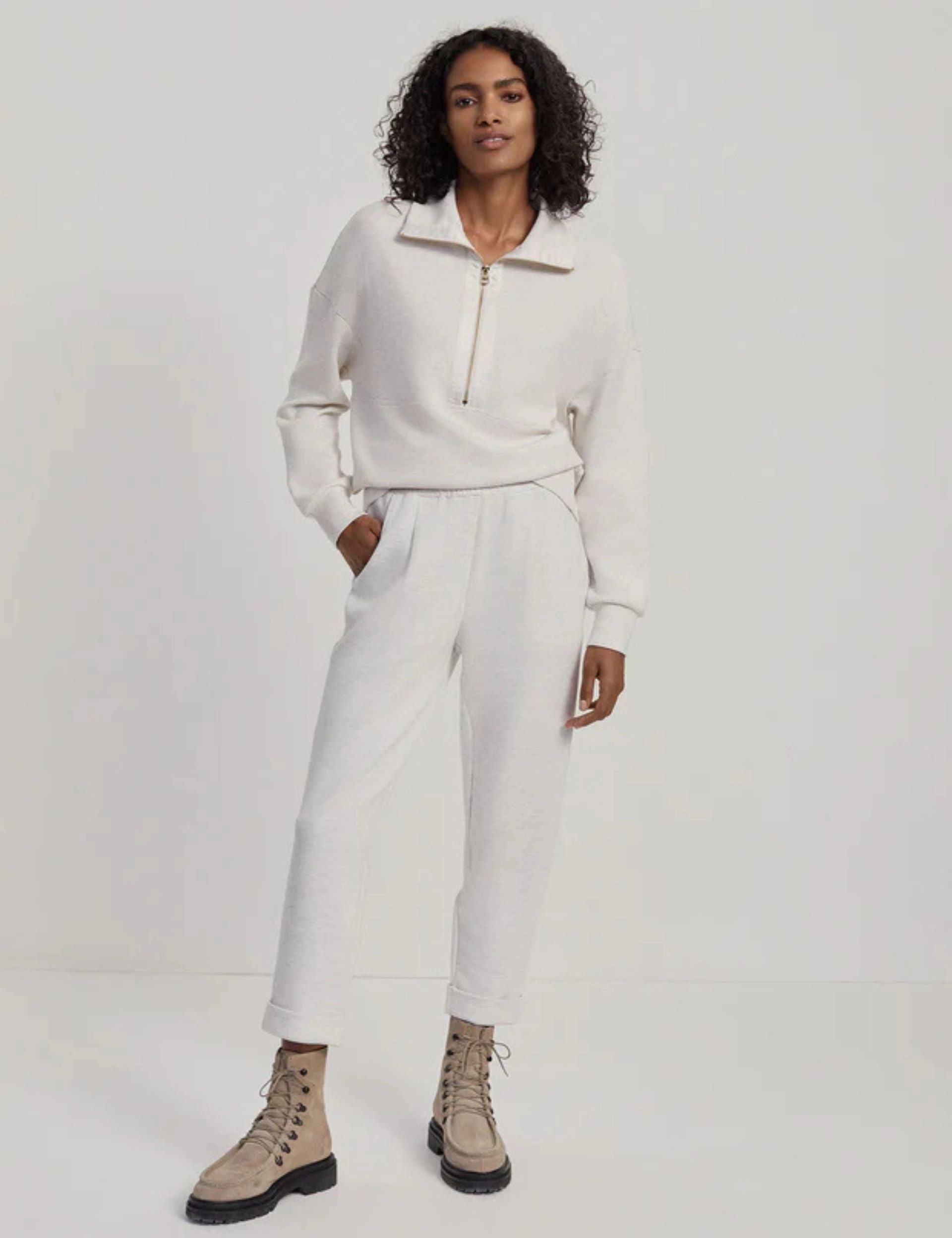 The Rolled Cuff Pant 25" - Ivory Marl Breathable mesh panel Double Layered Edging
