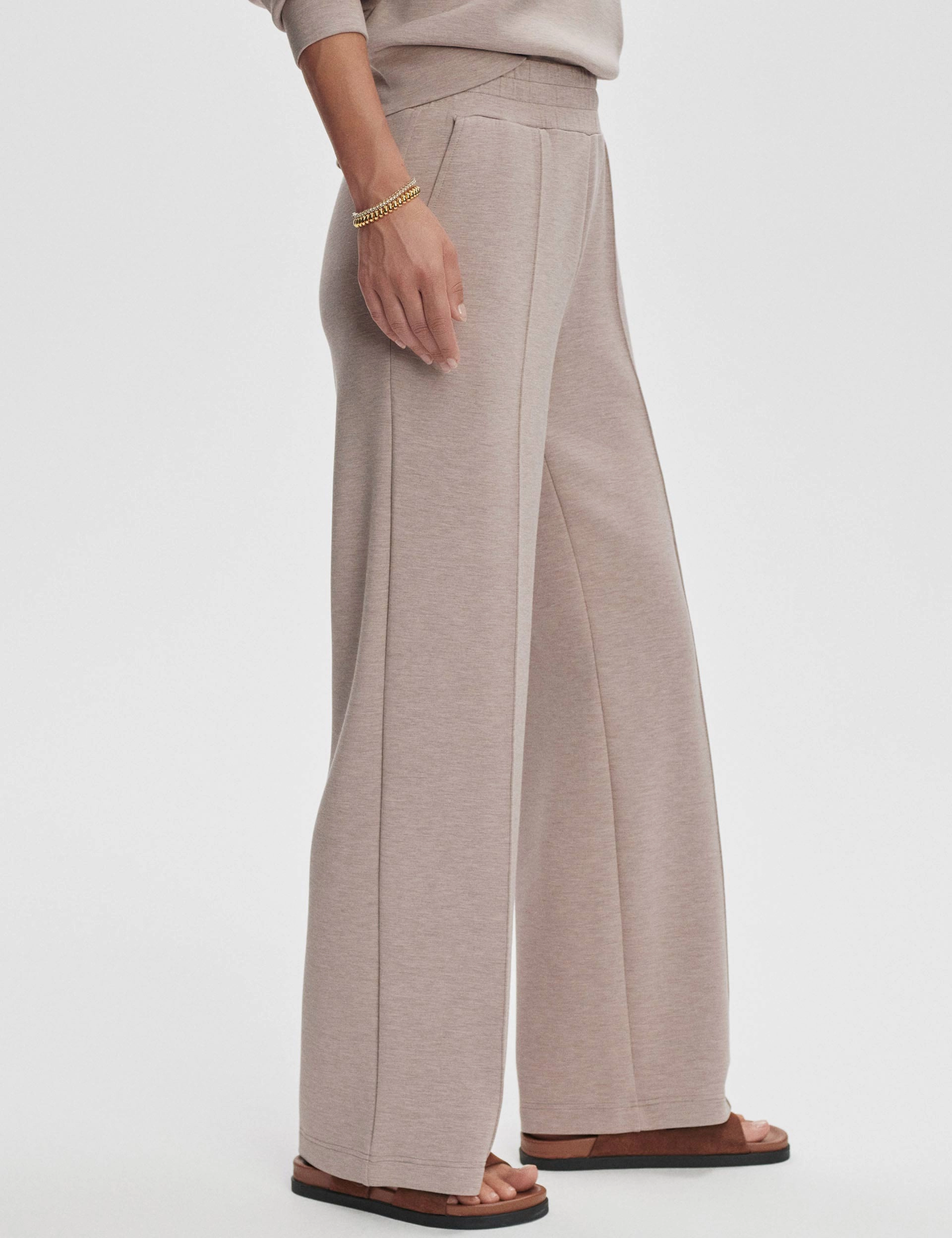 Flatlock stitching The Wide Leg Pant 30" - Taupe Marl