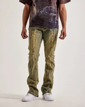 Data Mode Kilogram Centric Moto Stacked Flare Jeans