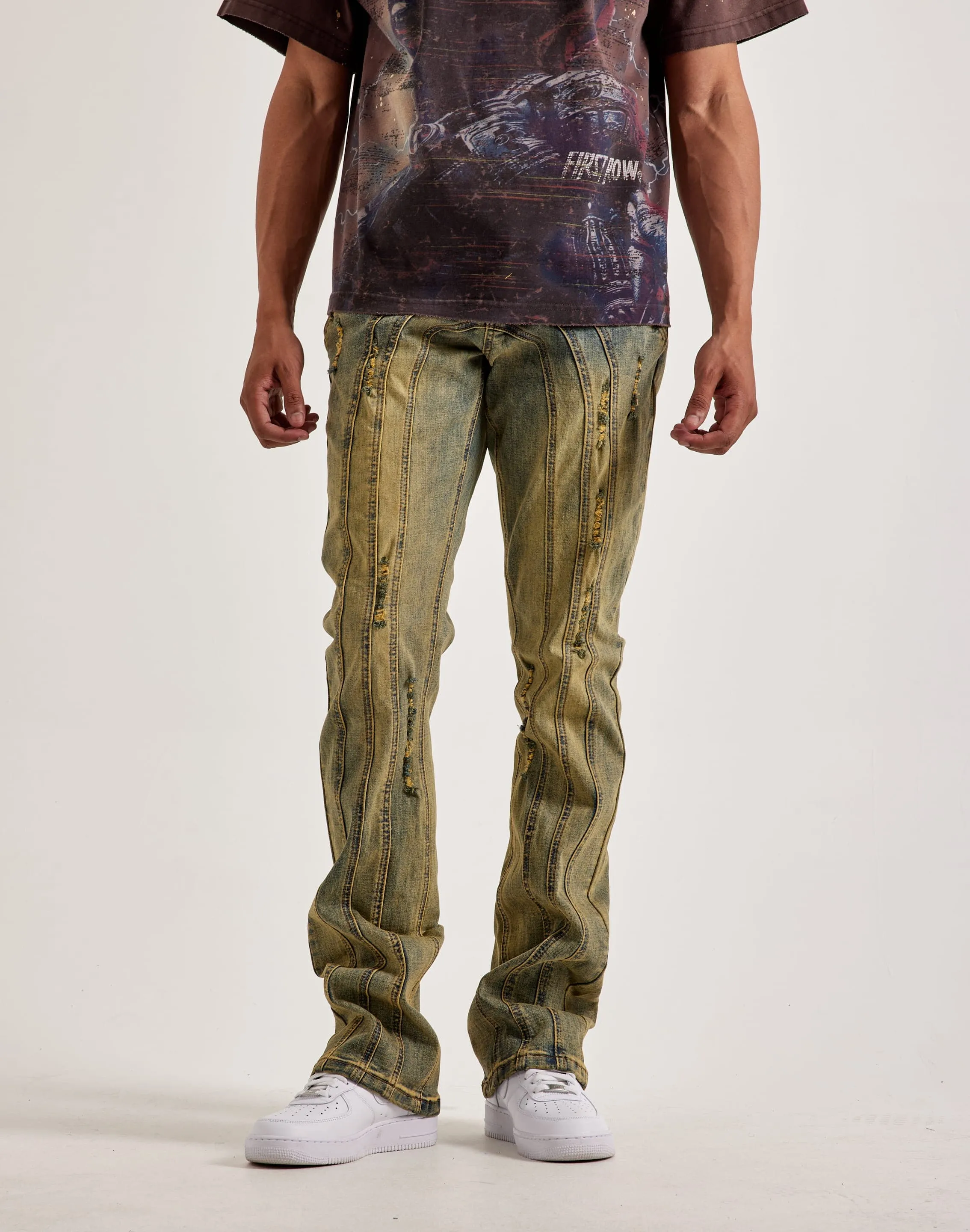Kilogram Centric Moto Stacked Flare Jeans ButterySoftTexture SustainableBlend