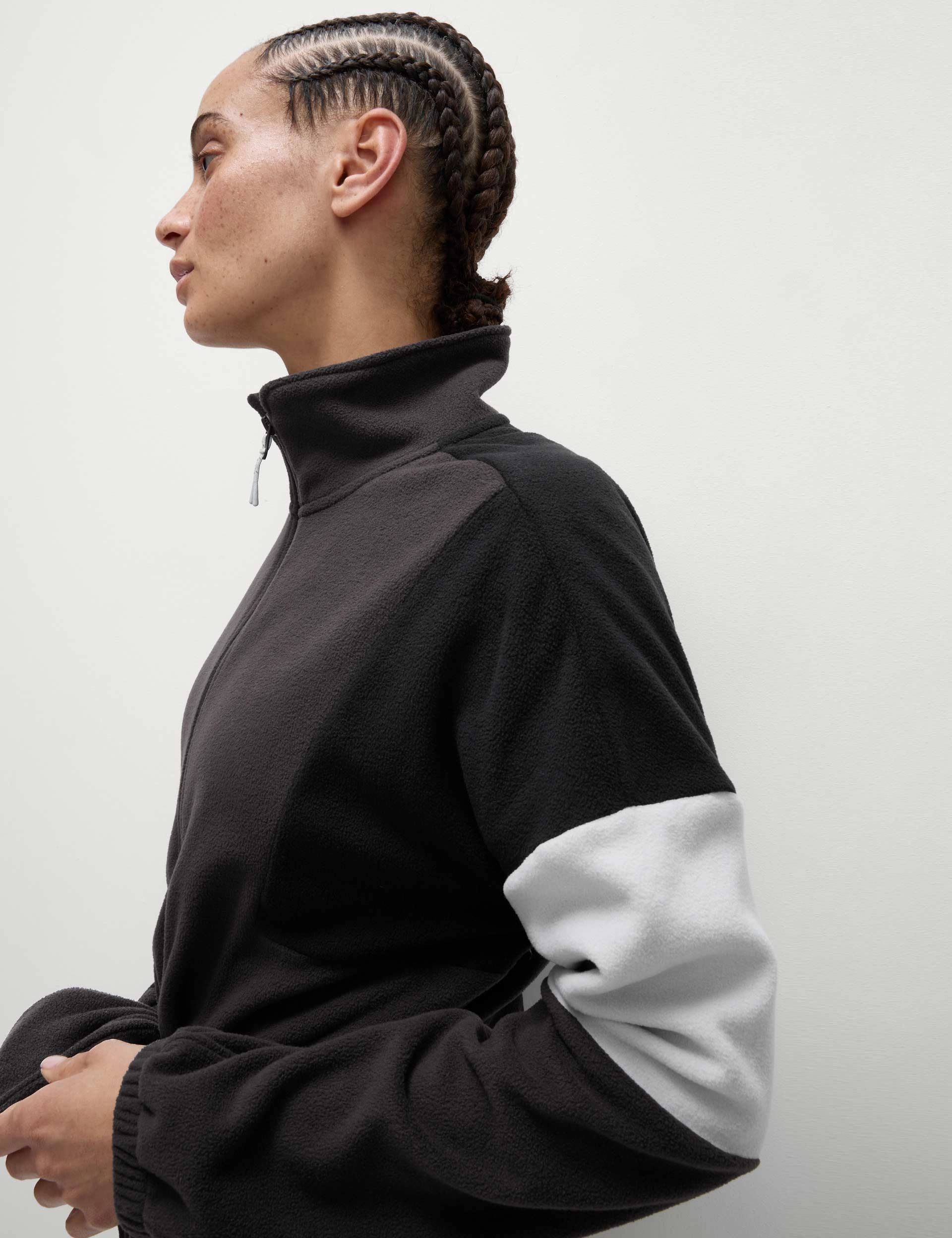 Adjustable Hood Feature Thermal Half Zip Colour Block Fleece - Carbon