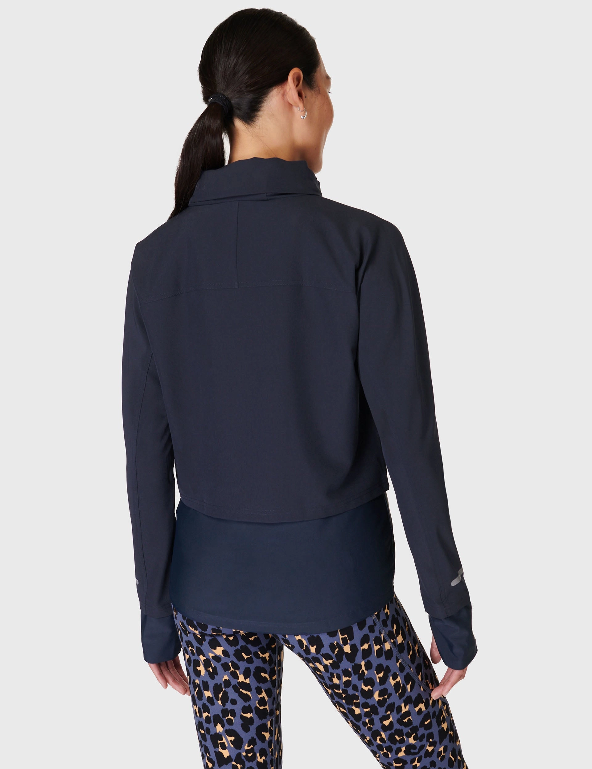 Airflow Ventilation Plaid Print Fast Track Running Jacket - Navy Blue