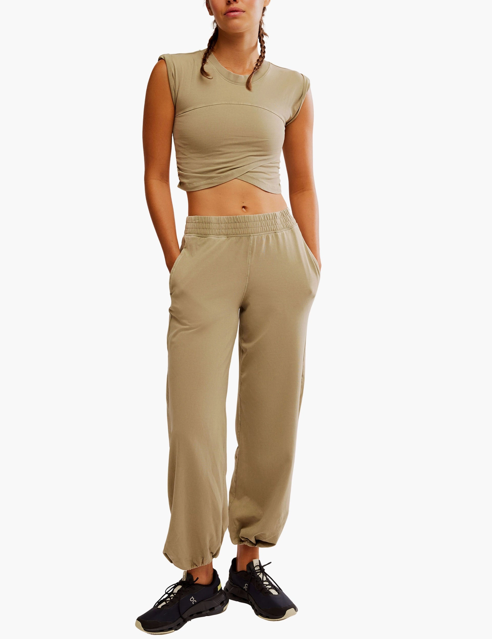 Layered Knit Construction High Waisted Design Hot Shot Crossover Set - Sage Stone