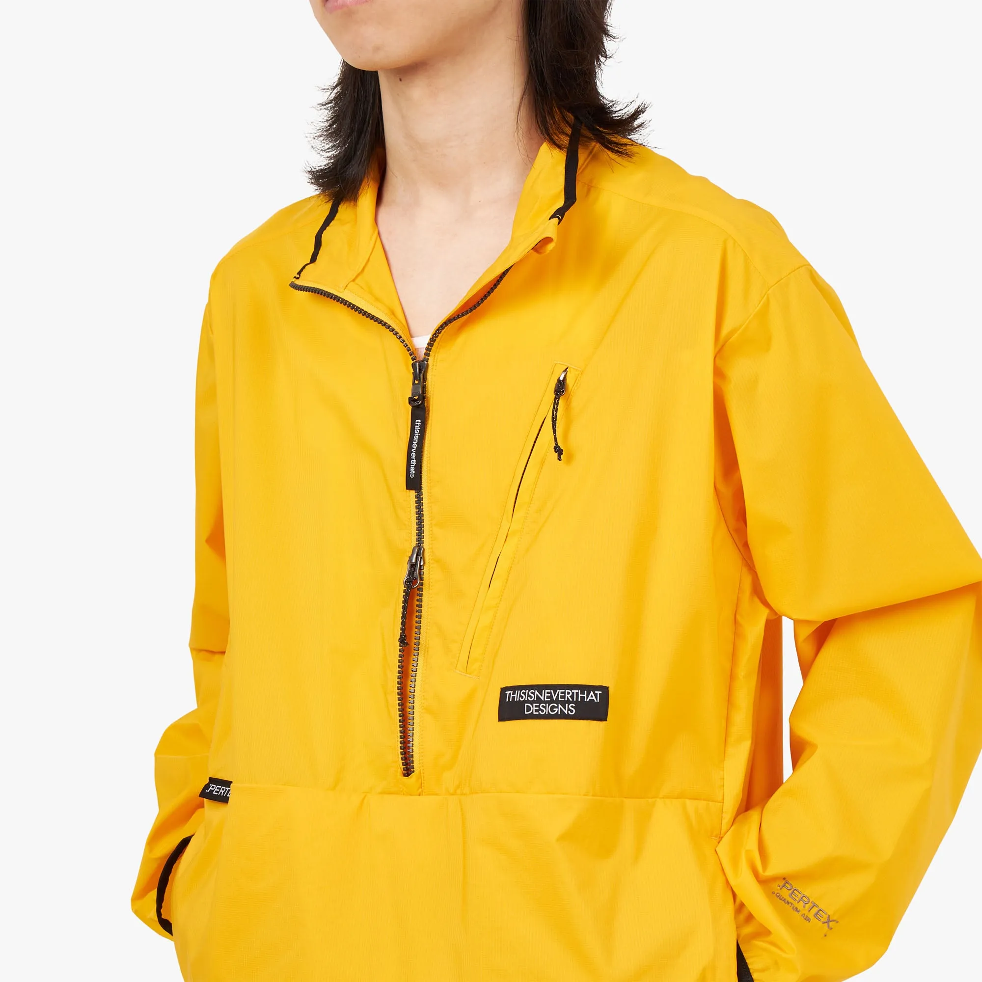 Thisisneverthat PERTEX Half Zip Pullover / Yellow Cozy Hood Detail