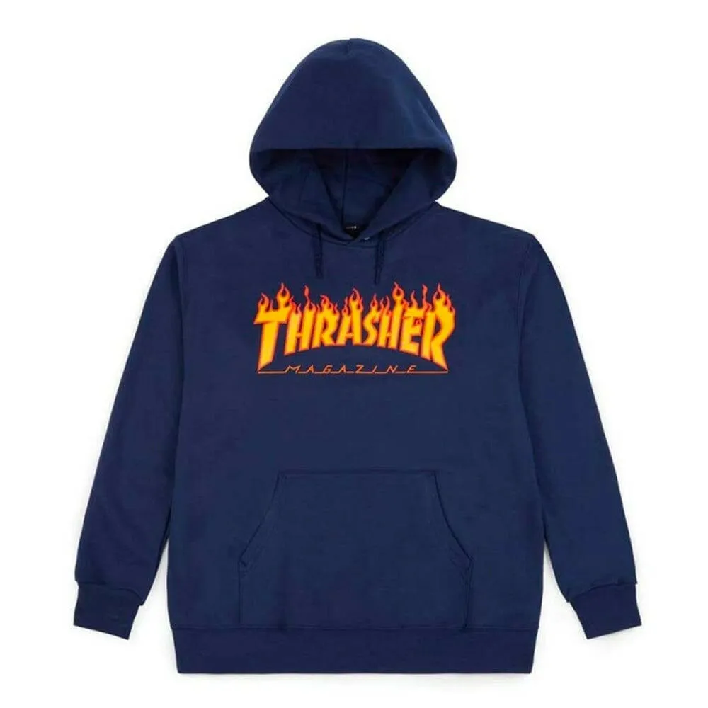 colorful Thrasher - Flame Logo Hoodie Navy