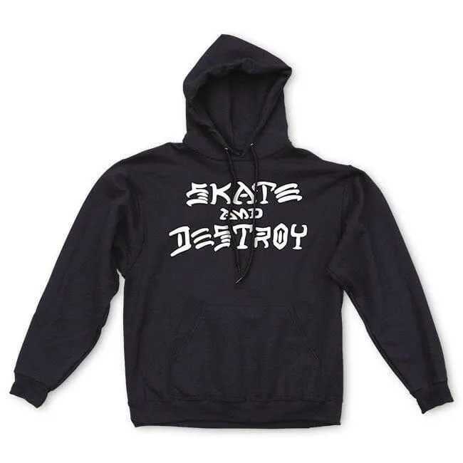 Durable Zippers Drawcord Hem Thrasher - Skate & Destroy Hoodie Black