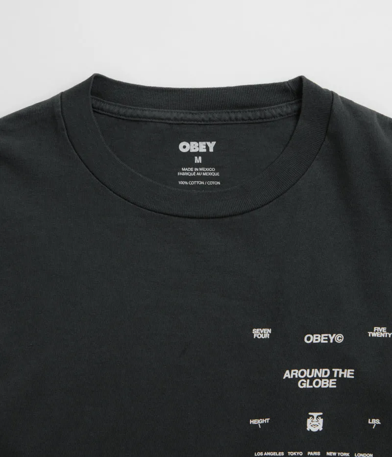 Obey Around The Globe T-Shirt - Pigment True Vintage Black sequined hem spring outfit