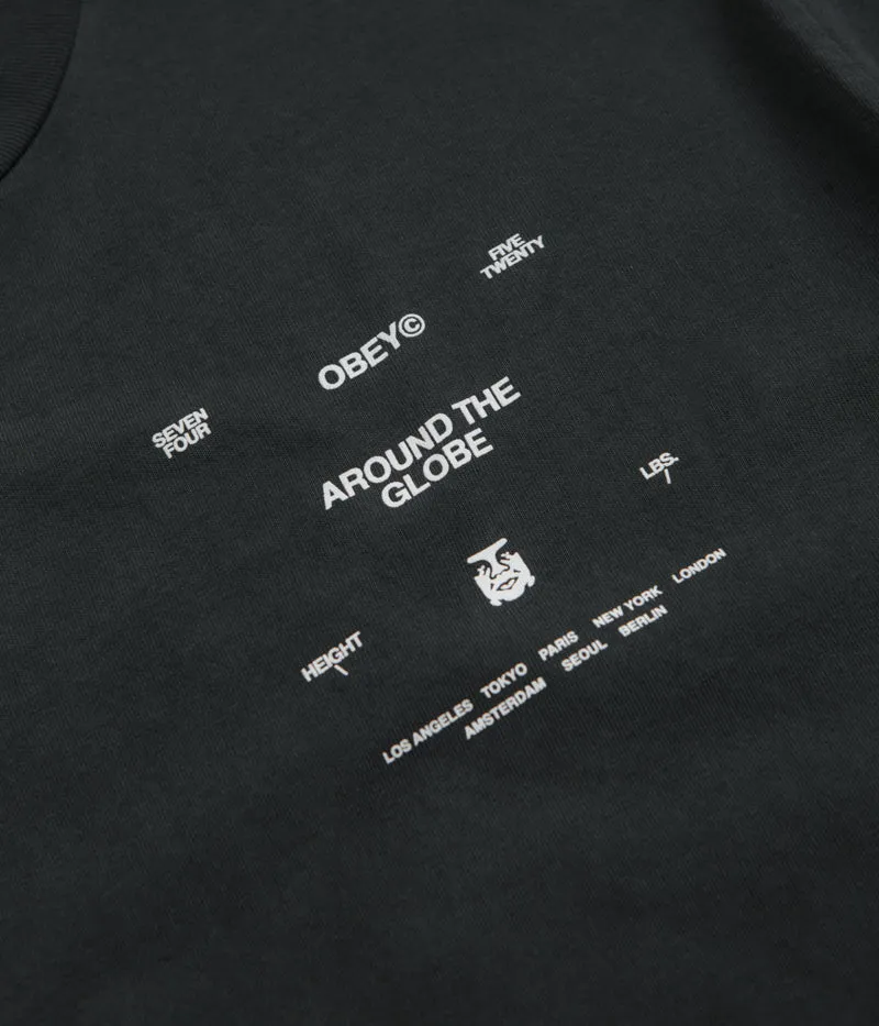 rooftop event snowboarding venue Obey Around The Globe T-Shirt - Pigment True Vintage Black