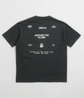 Popular Mid-waisted Obey Around The Globe T-Shirt - Pigment True Vintage Black