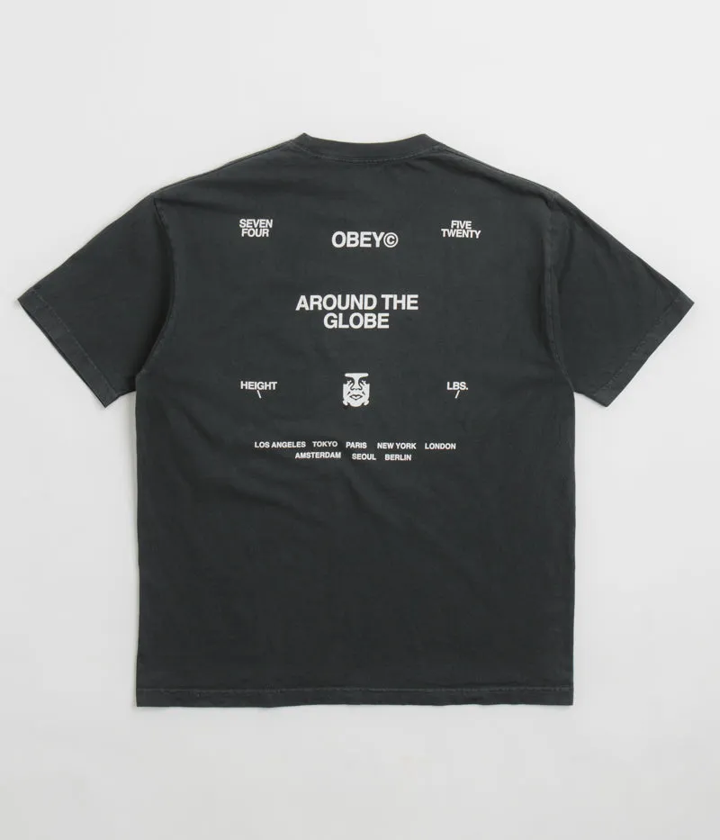 Popular Mid-waisted Obey Around The Globe T-Shirt - Pigment True Vintage Black