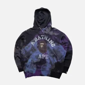 NonIrritating TIE DYE COLLEGE RELAXED FIT PULLOVER HOODIE - BLACK