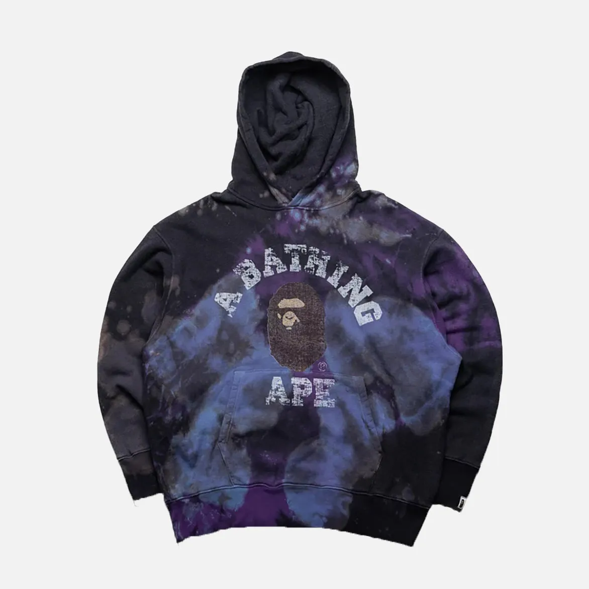 NonIrritating TIE DYE COLLEGE RELAXED FIT PULLOVER HOODIE - BLACK