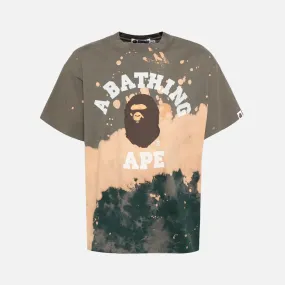 TIE DYE COLLEGE RELAXED FIT TEE - OLIVE GREEN TearResistant Antibacterial Finish