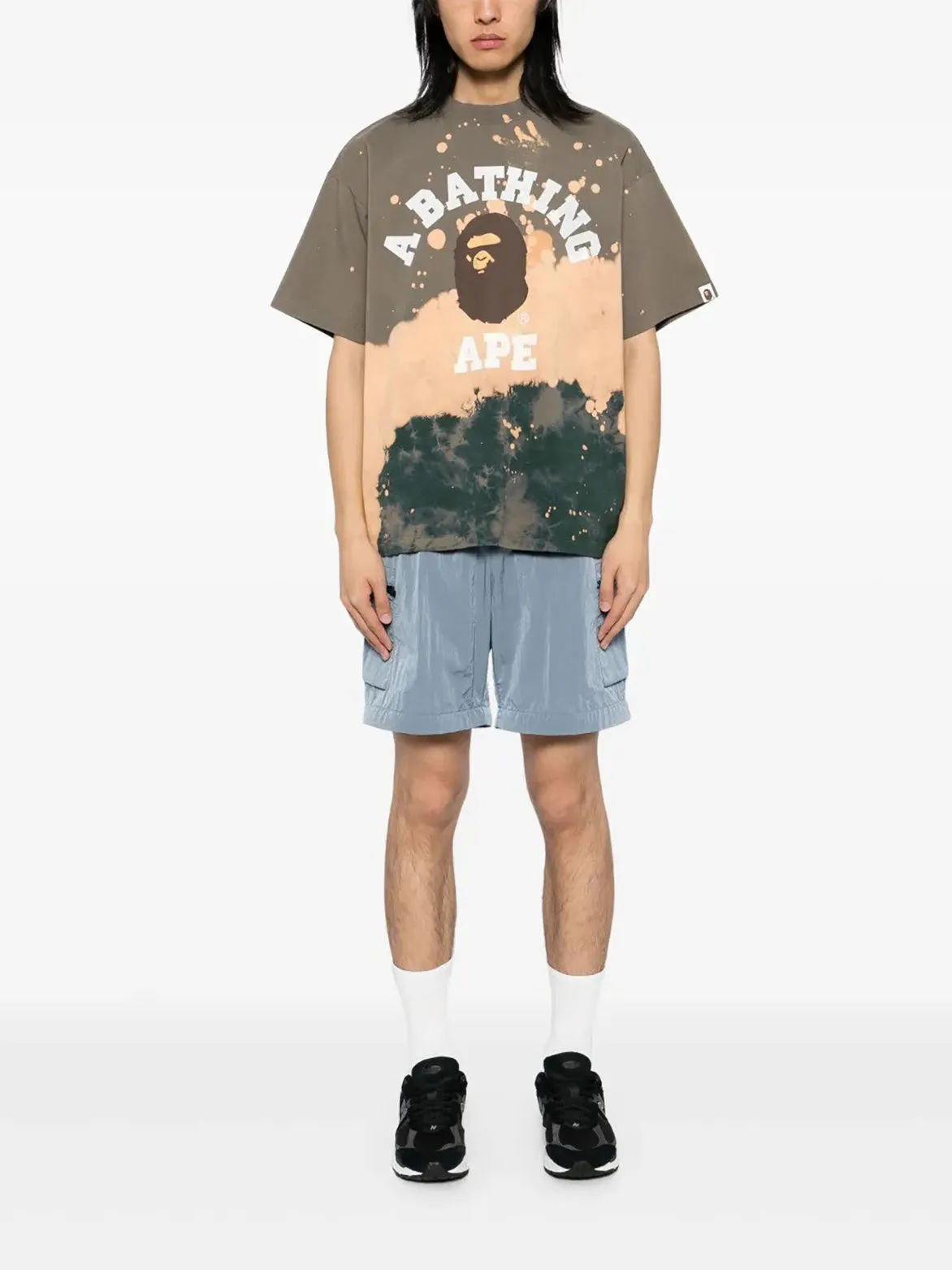 Rustic Ease TIE DYE COLLEGE RELAXED FIT TEE - OLIVE GREEN