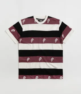 Garment Washed Texture blazer silhouette Tired Sad Skull Striped Jacquard T-Shirt - Burgundy