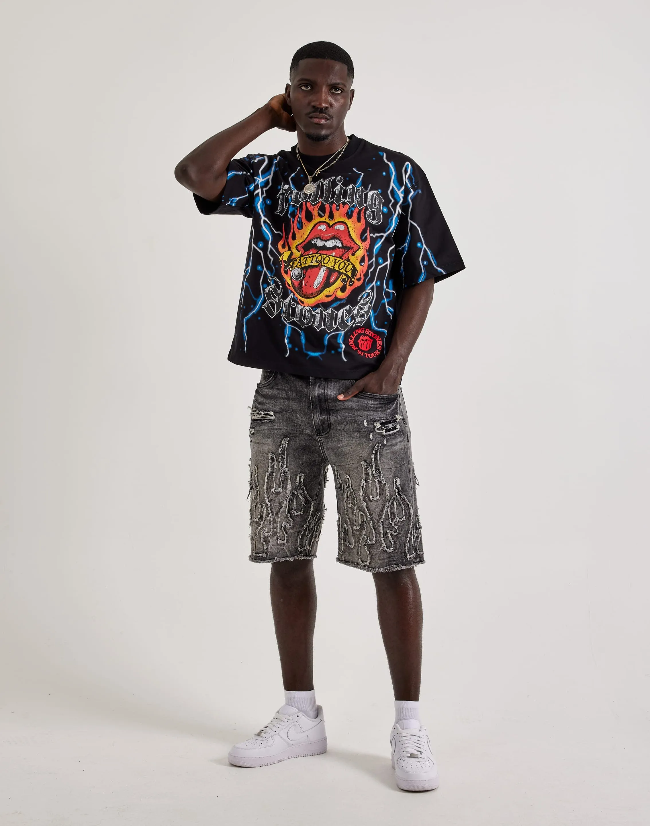 Central Mills Rolling Stones Tattoo You Cropped Tee Flexible Waistline