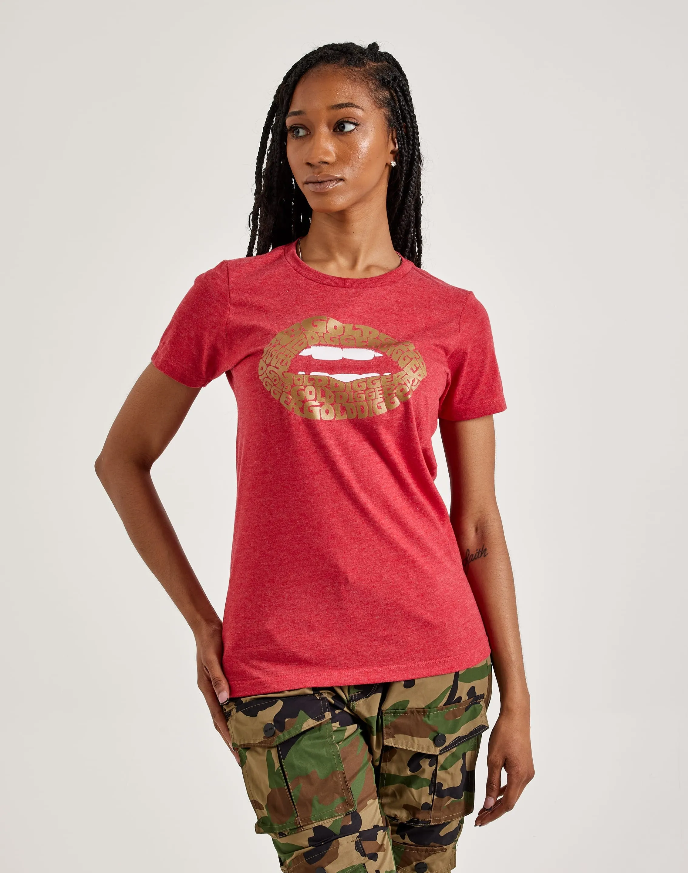 LA Pop Art Word Art Gold Digger Lips Tee QuickDryDesign PunctureResistant Fabric