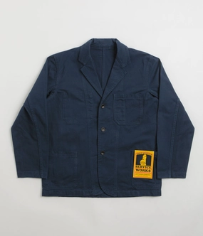 Gray Thermal Reflective Lining Service Works Drill Server Suit Jacket - Navy
