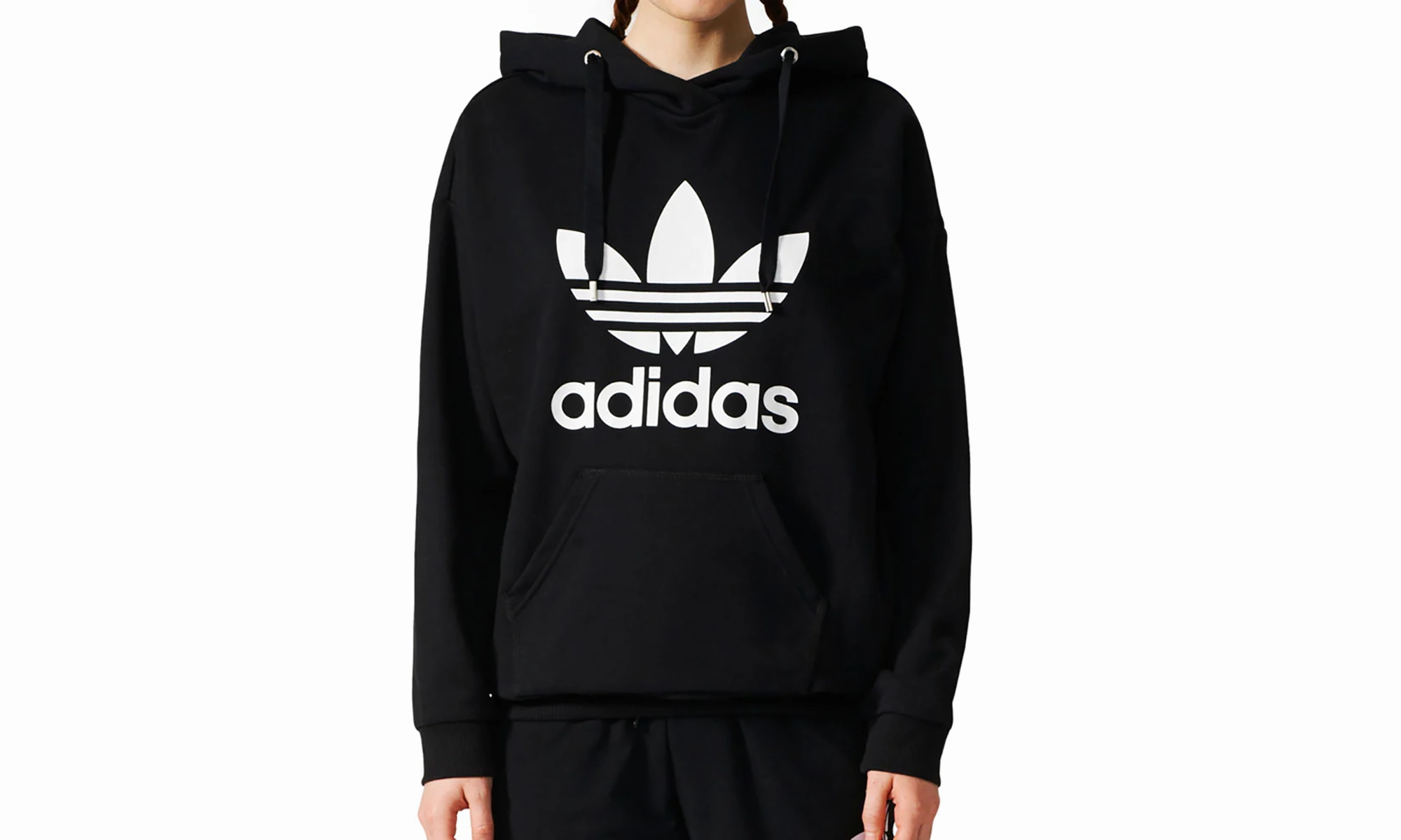 Trefoil Longsleeve Pullover Hoodie "Black / White"