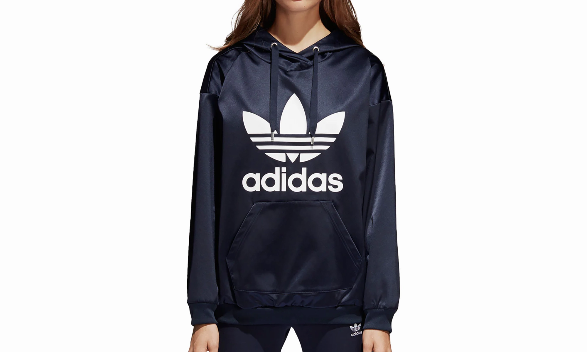 Trefoil Satin Pullover Hoodie "Legend Ink / White"