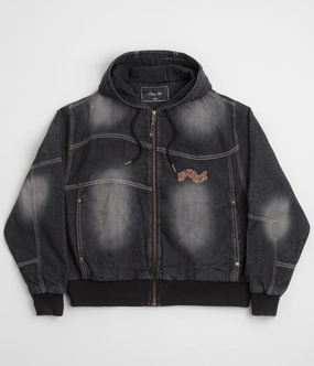 Dime Hooded Utility Jacket - Sandblasted Black Hexagonal Quilted Pattern