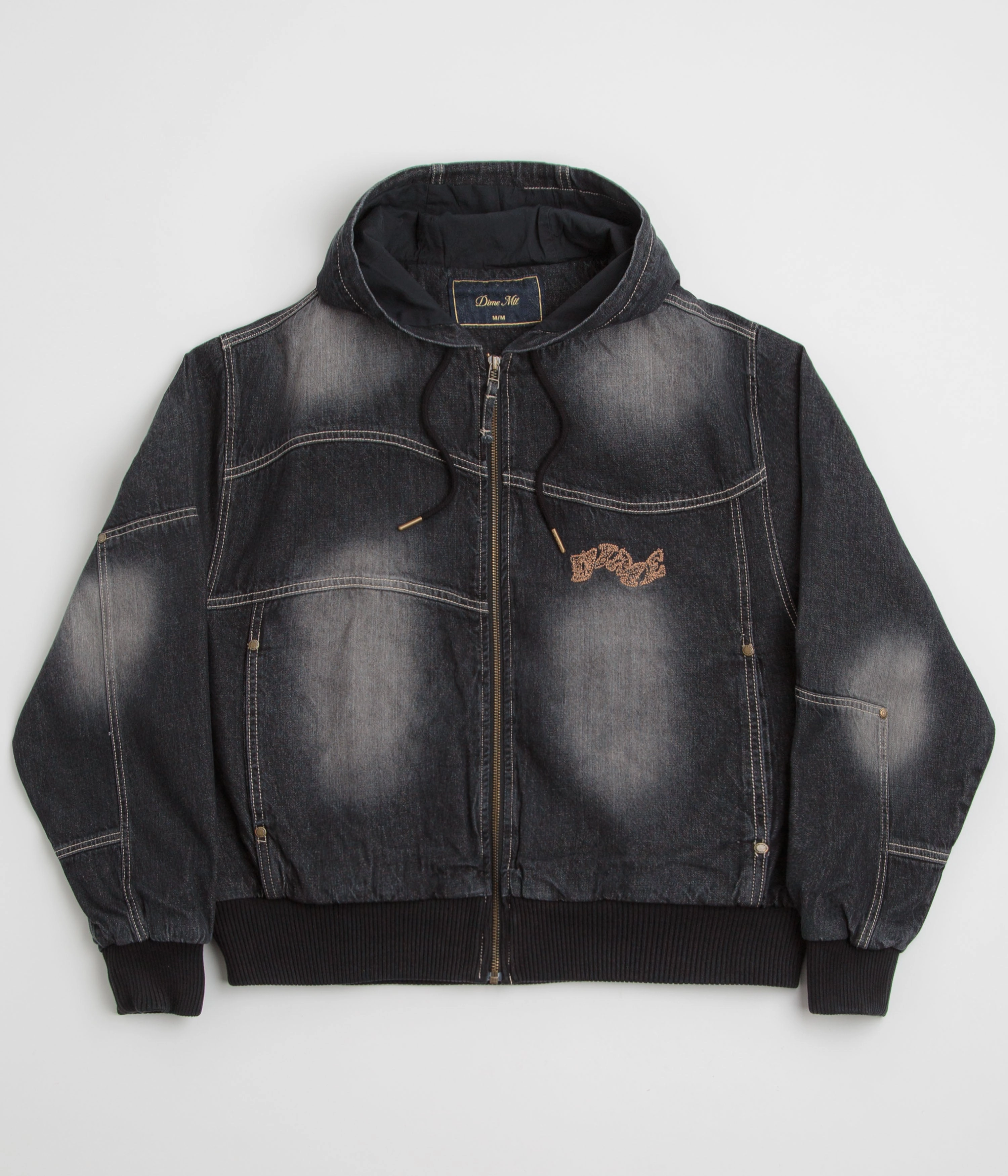 Dime Hooded Utility Jacket - Sandblasted Black Hexagonal Quilted Pattern