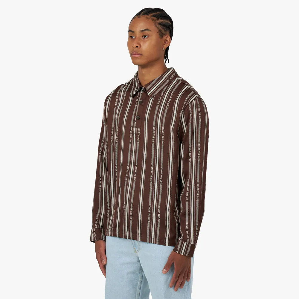 Honor The Gift Honor Stripe Long Sleeve Henley / Brown Buttoned Checked