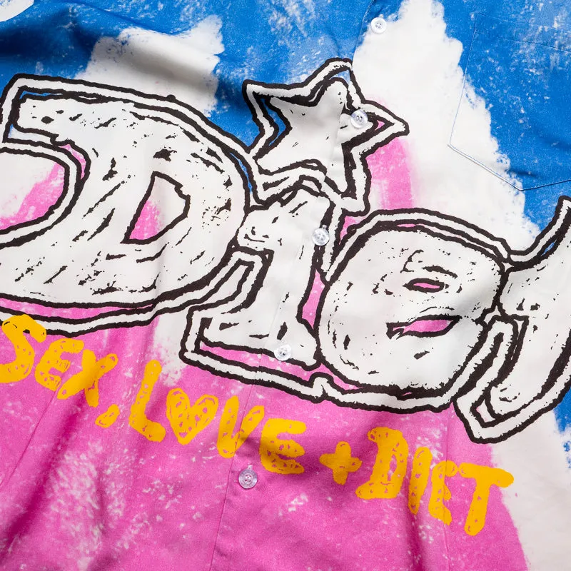 Diet Starts Monday Knievel Button Up Shirt - Blue/Pink Designer Touch