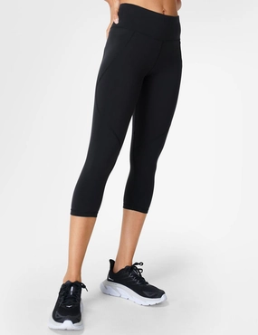Long Wearing Structured Waistband Power Cropped Gym Leggings - Black