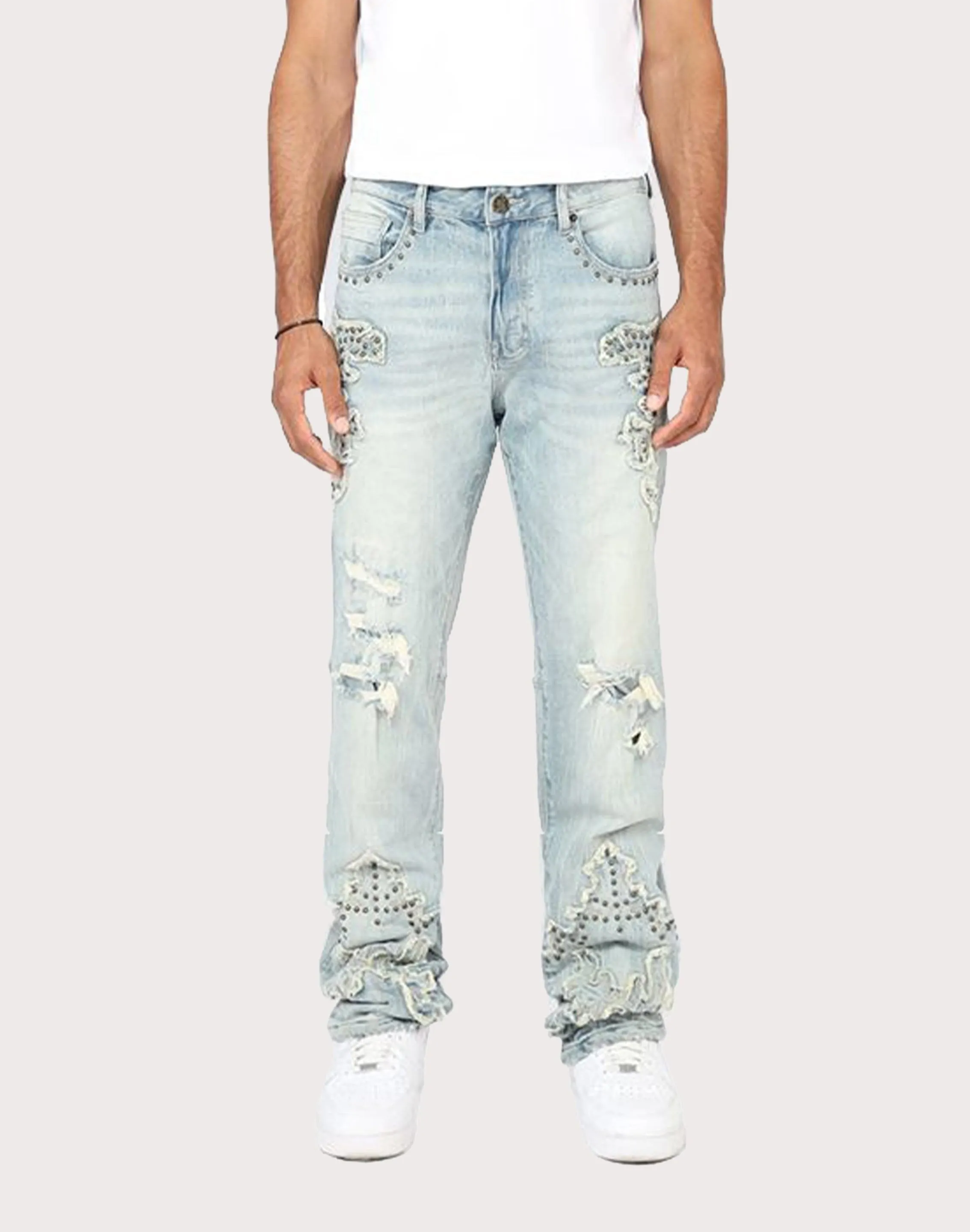 Grindhouse Straight Fit Western Studded Jeans Evening Chic