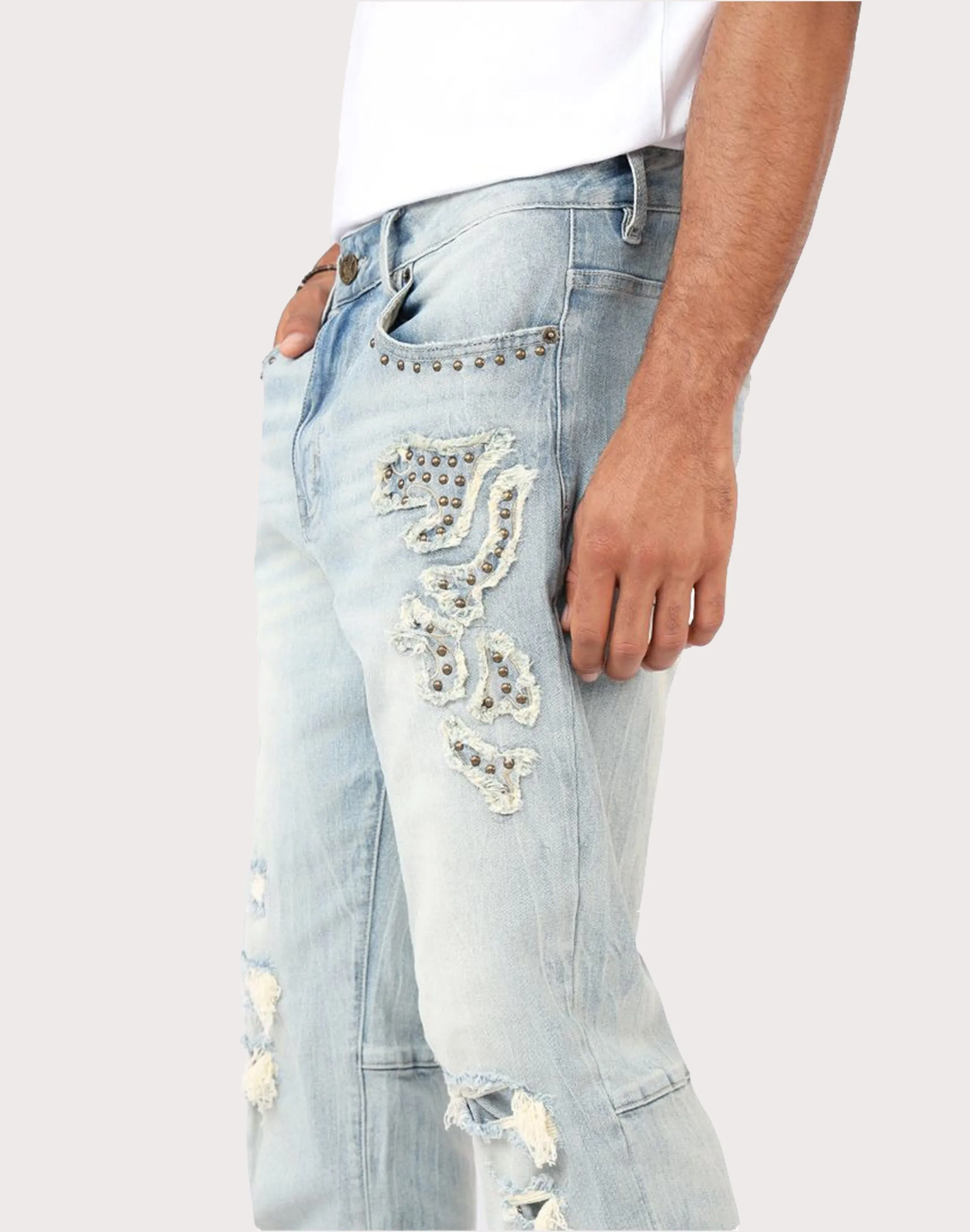 Grindhouse Straight Fit Western Studded Jeans Street Light