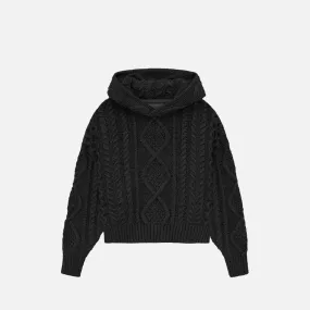 Chic Fit Neo Mode KIDS ESSENTIALS CABLE KNIT HOODIE - JET BLACK
