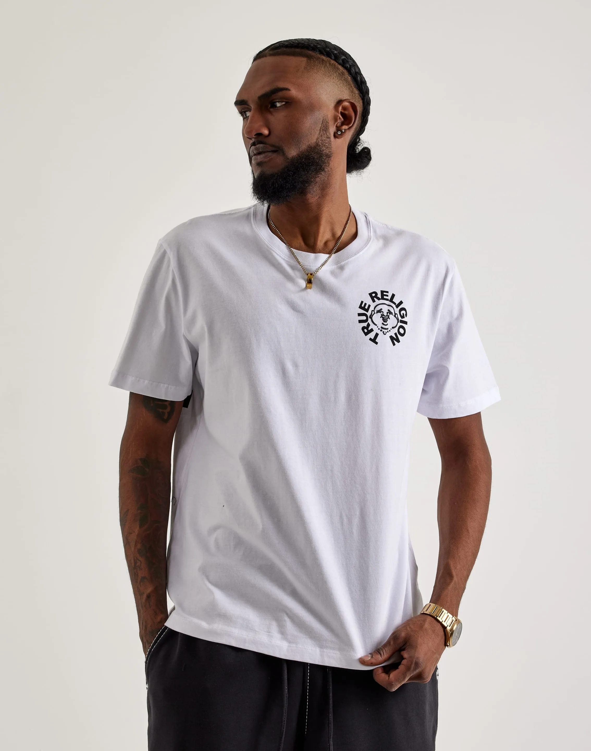 True Religion Buddha Face Tee Grace Ease Energy Flow