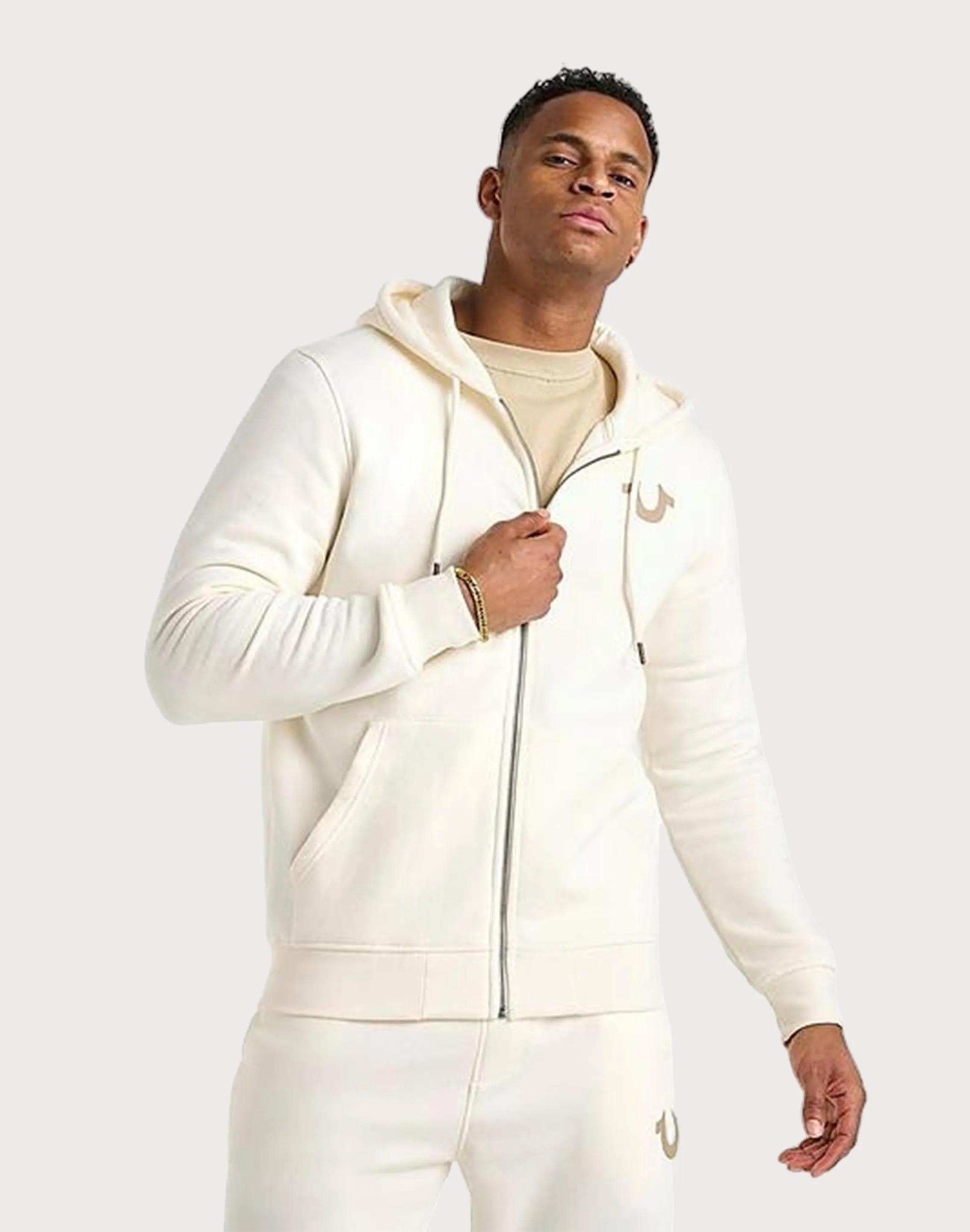 True Religion Buddha Full-Zip Fleece Hoodie Wide Glow Mesh Glow
