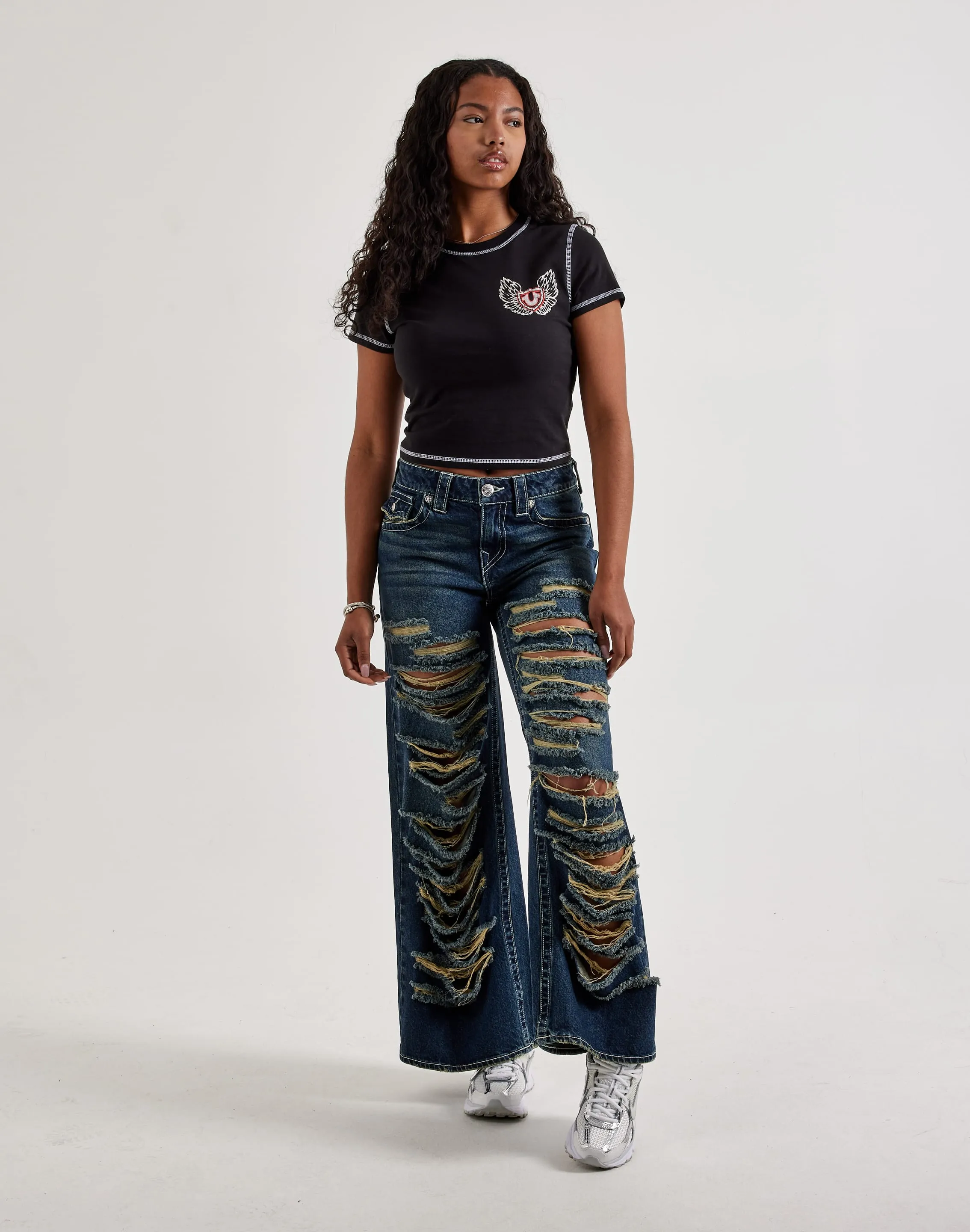Convertible Style wrinkle free True Religion Contrast-Stitch Wing Baby Tee