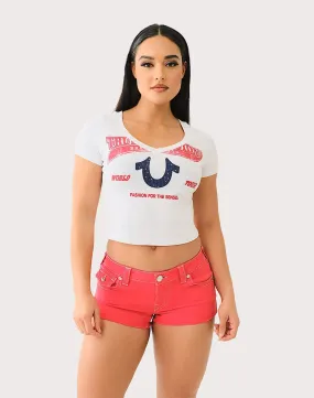 Magic Glow True Religion Crystal Horseshoe V-Neck Tee
