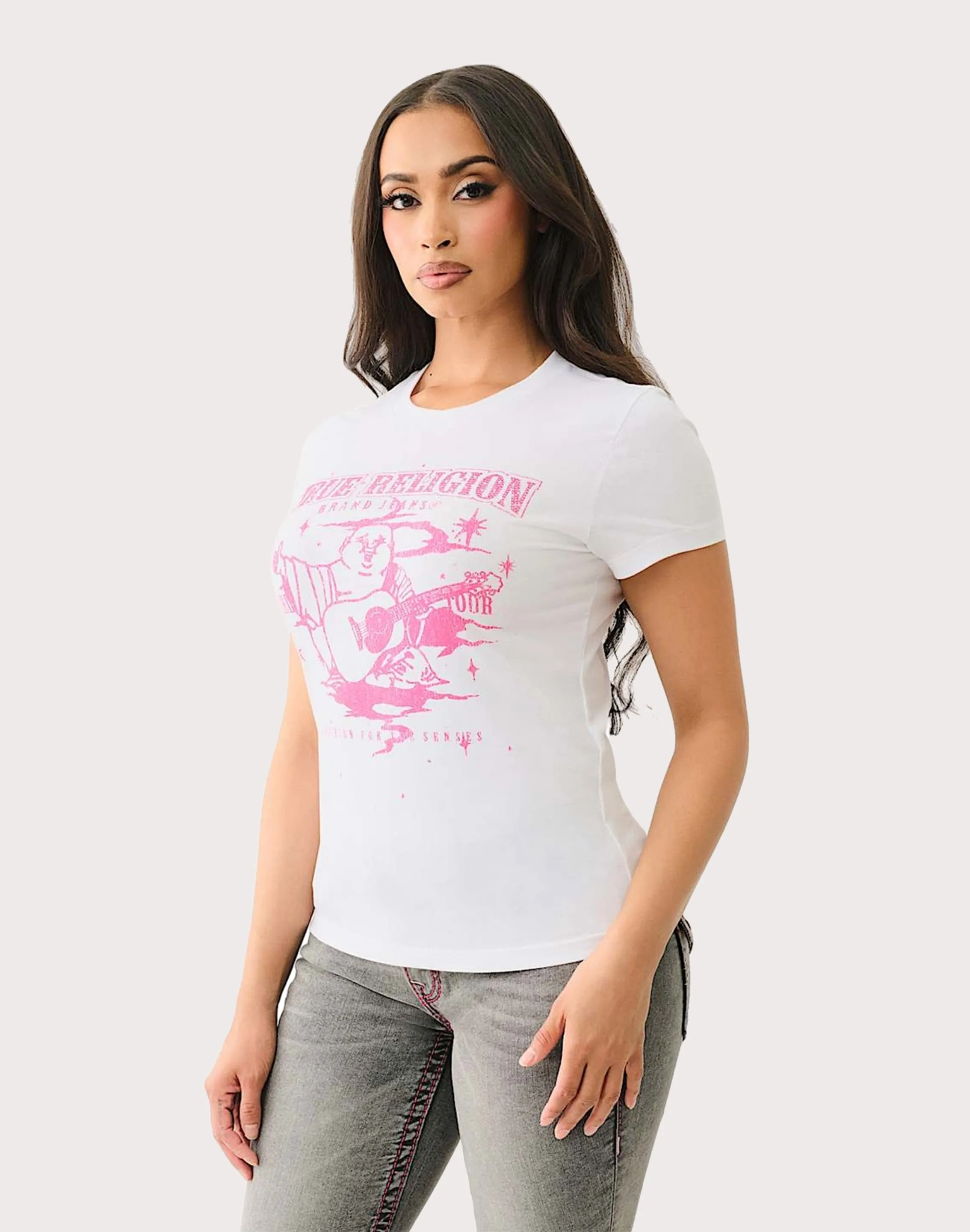 Gentle Glow True Religion Crystal Logo Buddha Tee