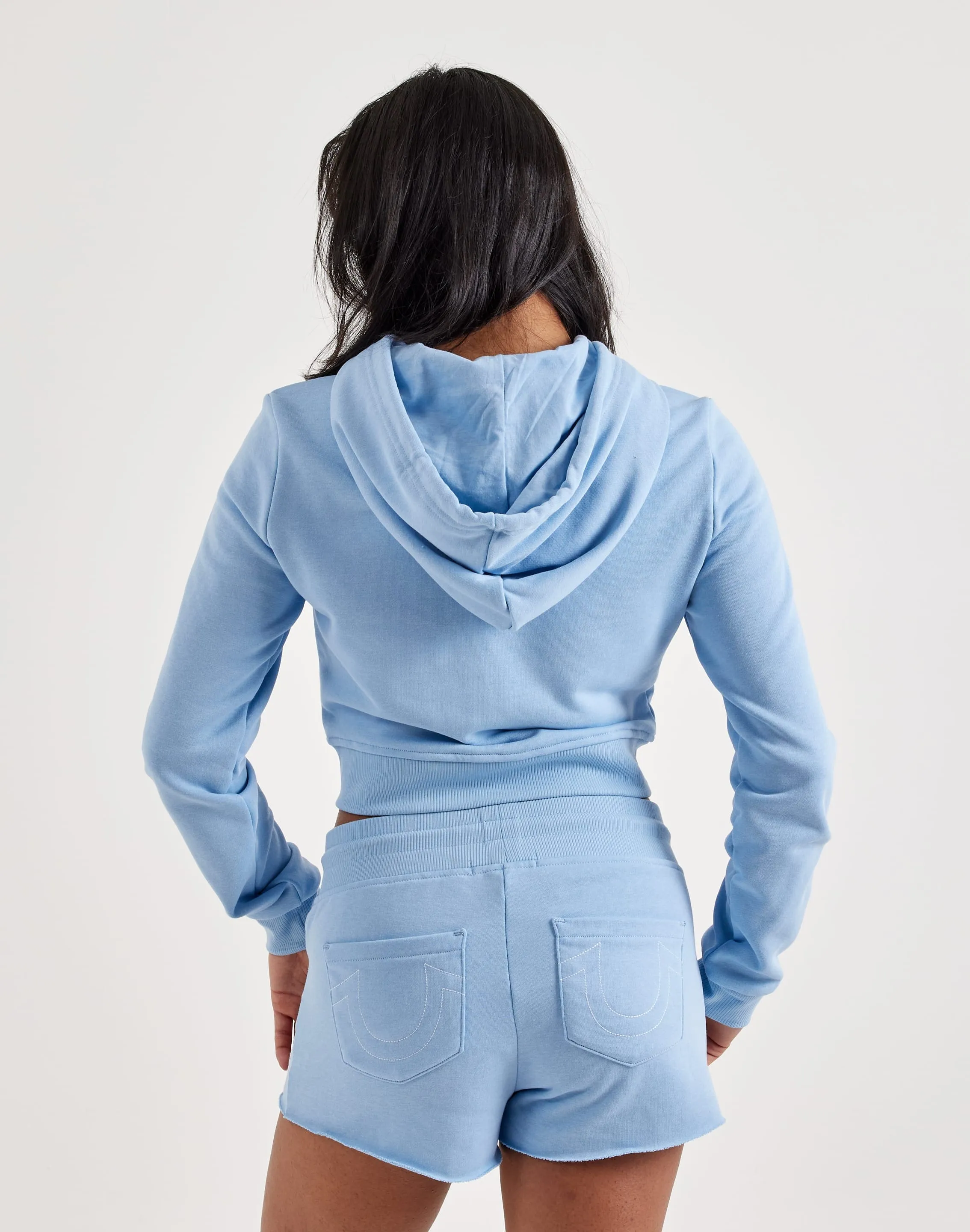 True Religion Full-Zip Fleece Cropped Hoodie FourWay Stretch OdorResistantFabric