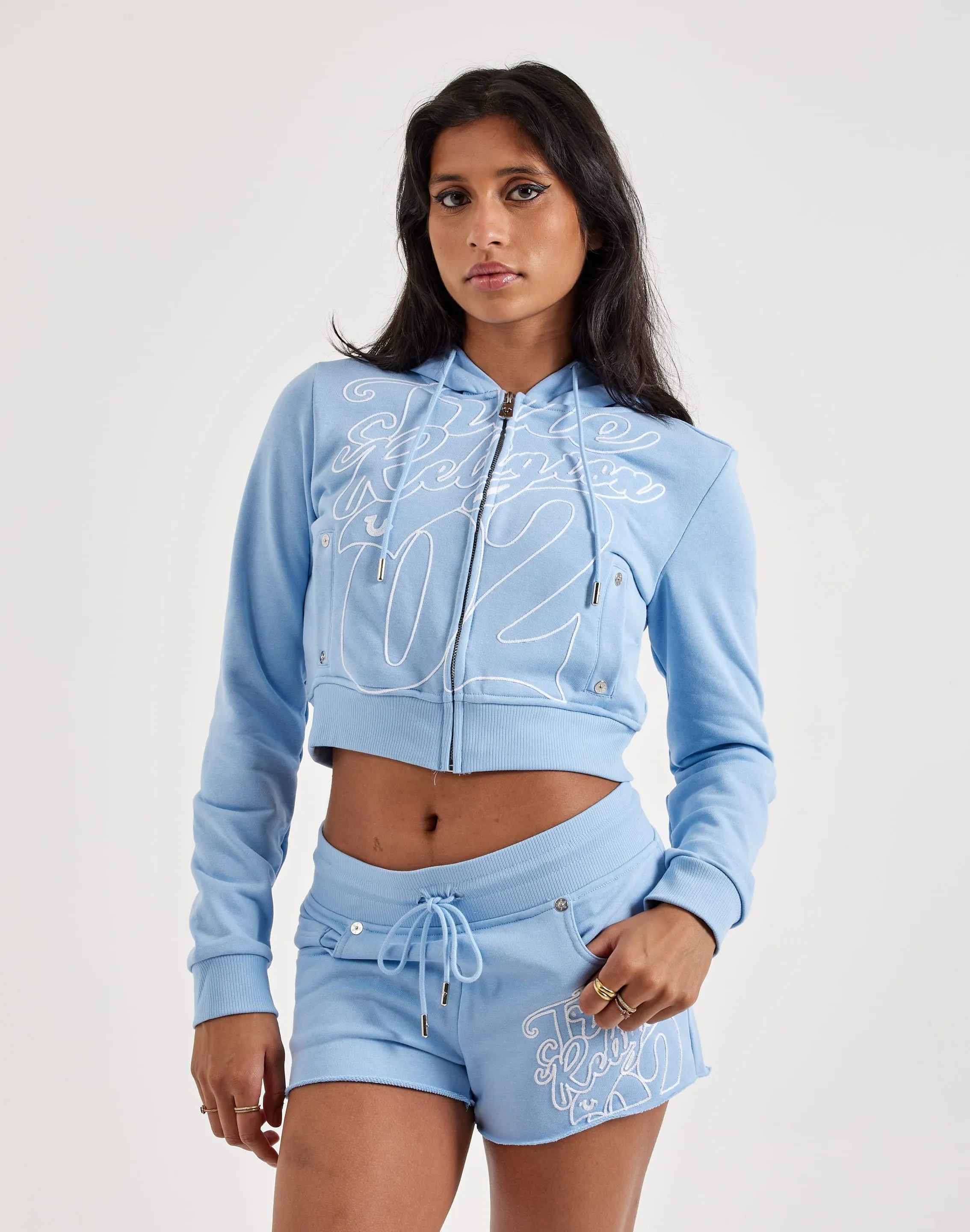 elastic waistband True Religion Full-Zip Fleece Cropped Hoodie