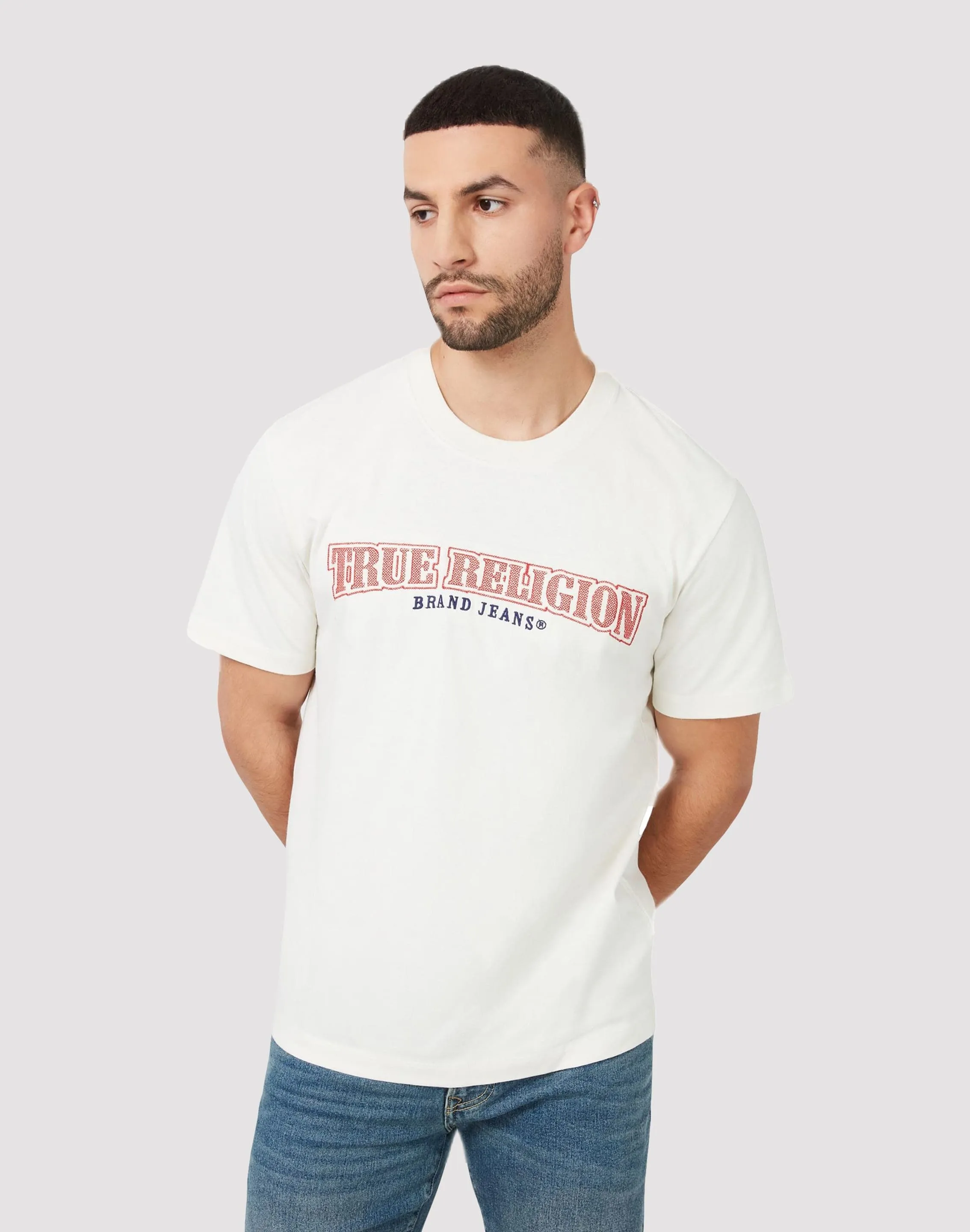 True Religion Multi Graphic White Tee WrinkleResistant Fabric